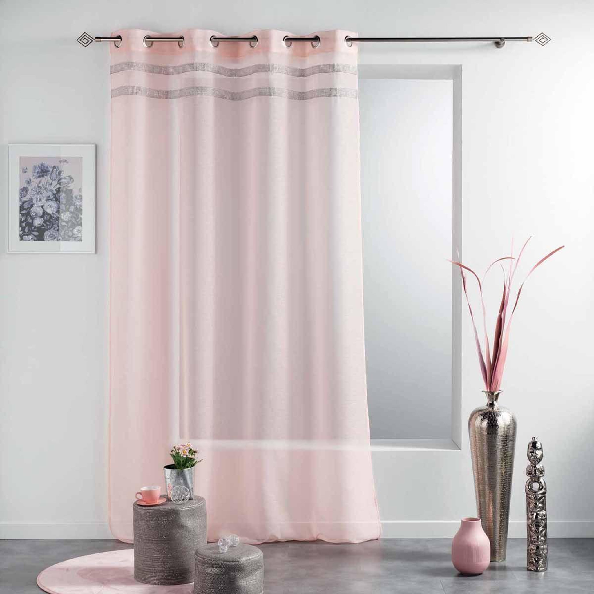 Voir la diapositive 5 : Douceur d'Intérieur Rideau voilage à œillets  satinela  140x240cm rose