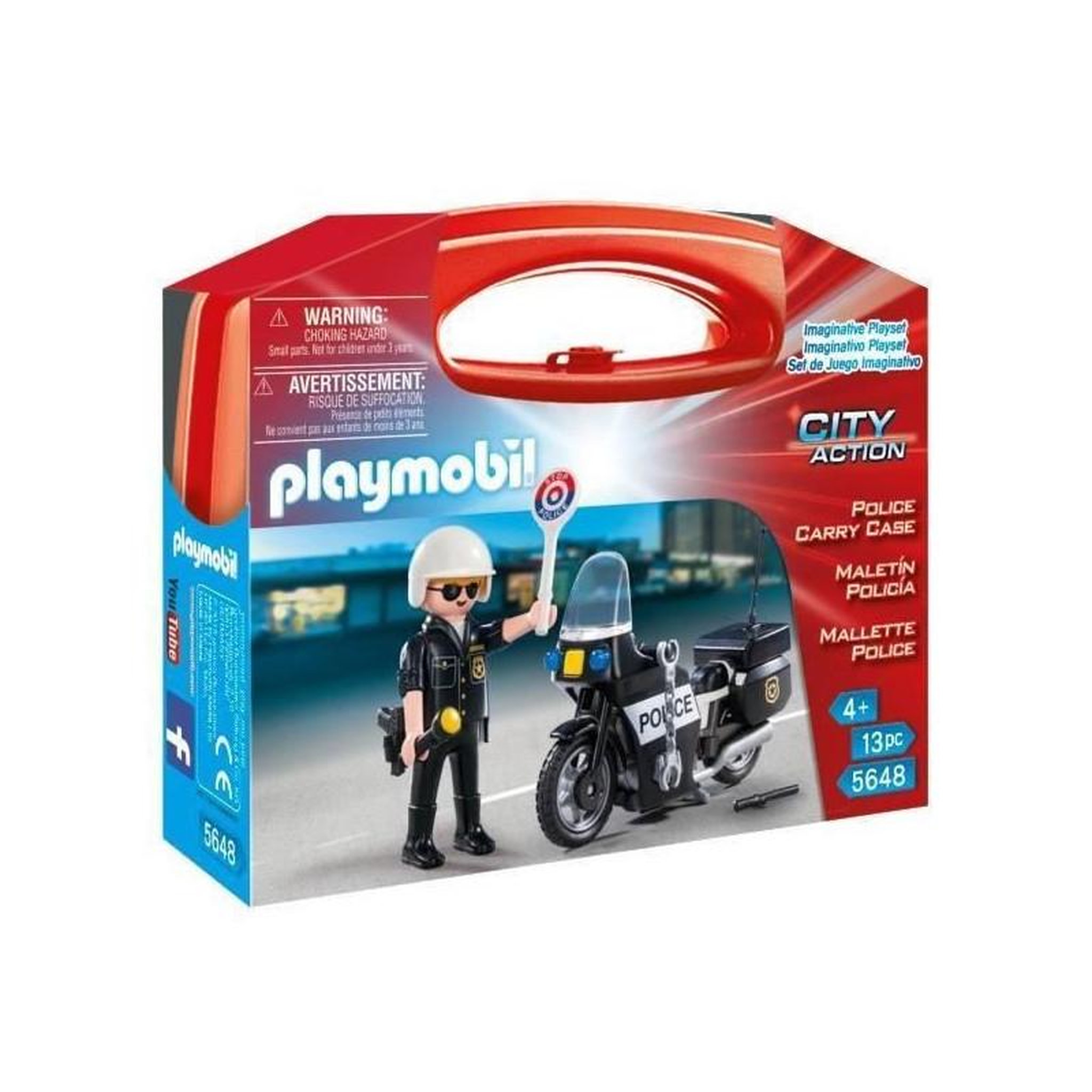 Voir la diapositive 1 : PLAYMOBIL PLAYMOBIL - Valisette Motard de Police - Garçon - 13 éléments - A partir de 4 ans