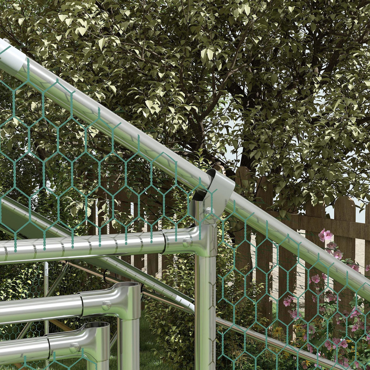 PAWHUT Enclos poulailler 6 m² entièrement couvert - perchoir, mangeoire à suspendre, porte, bâche - 3 x 2 x 1,95 m - acier gris