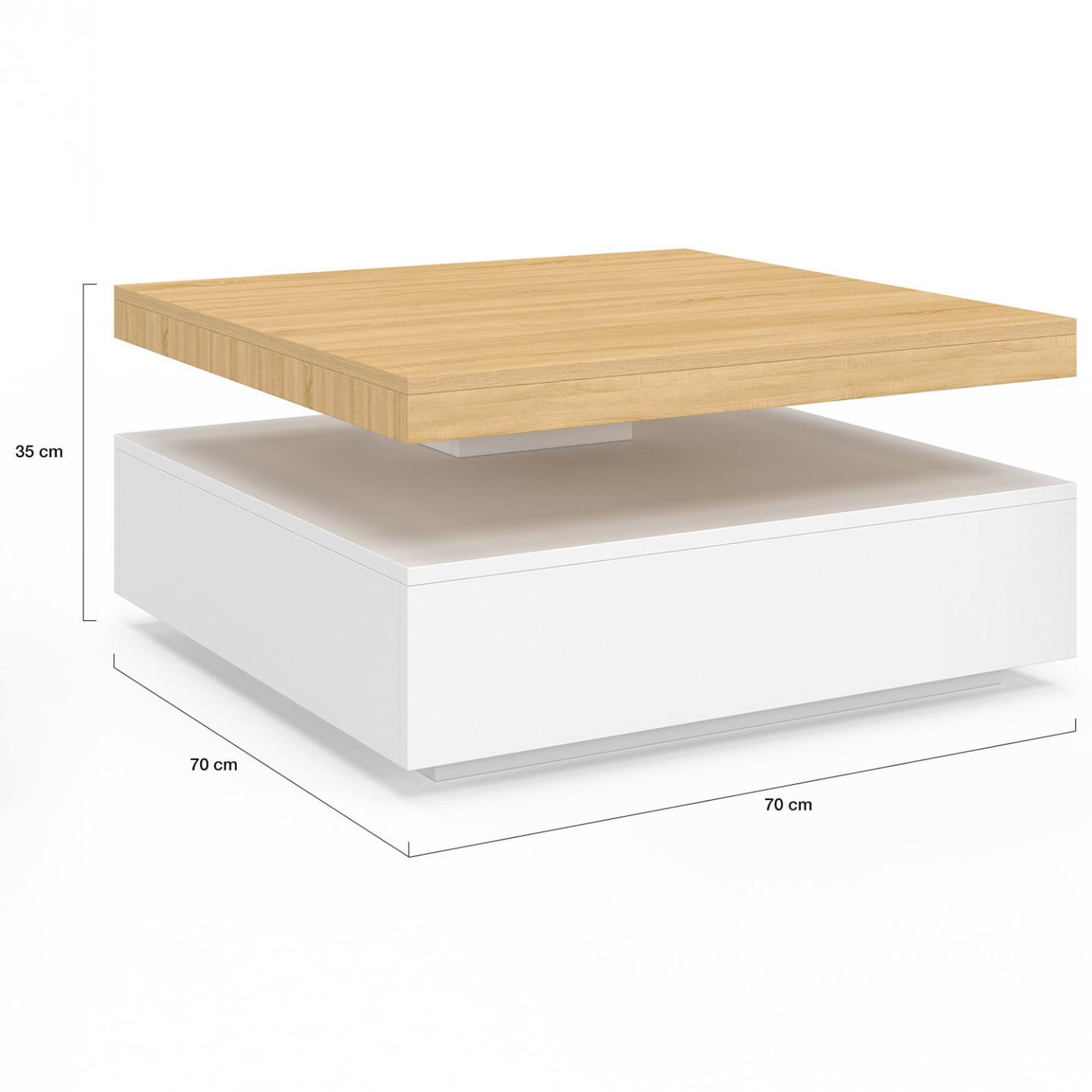 Voir la diapositive 6 : ID MARKET Table basse carrée pivotante thea 70 cm bois et blanc