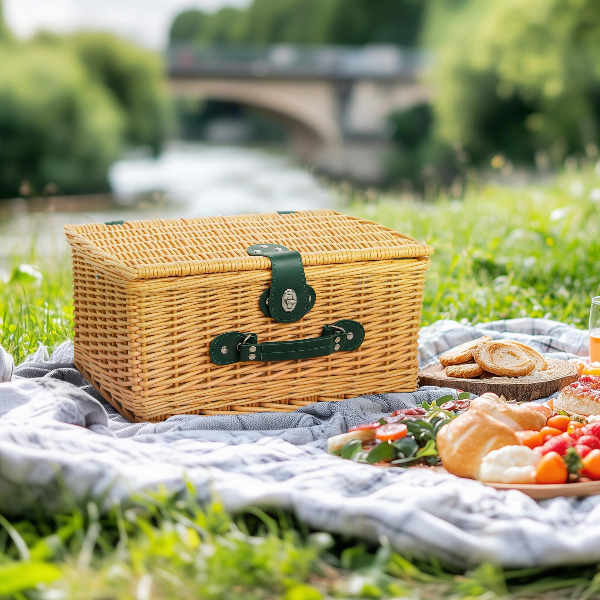 Voir la diapositive 4 : OUTSUNNY Panier de pique-nique en osier ensemble panier pique-nique 2 personnes avec compartiment isotherme et accessoires