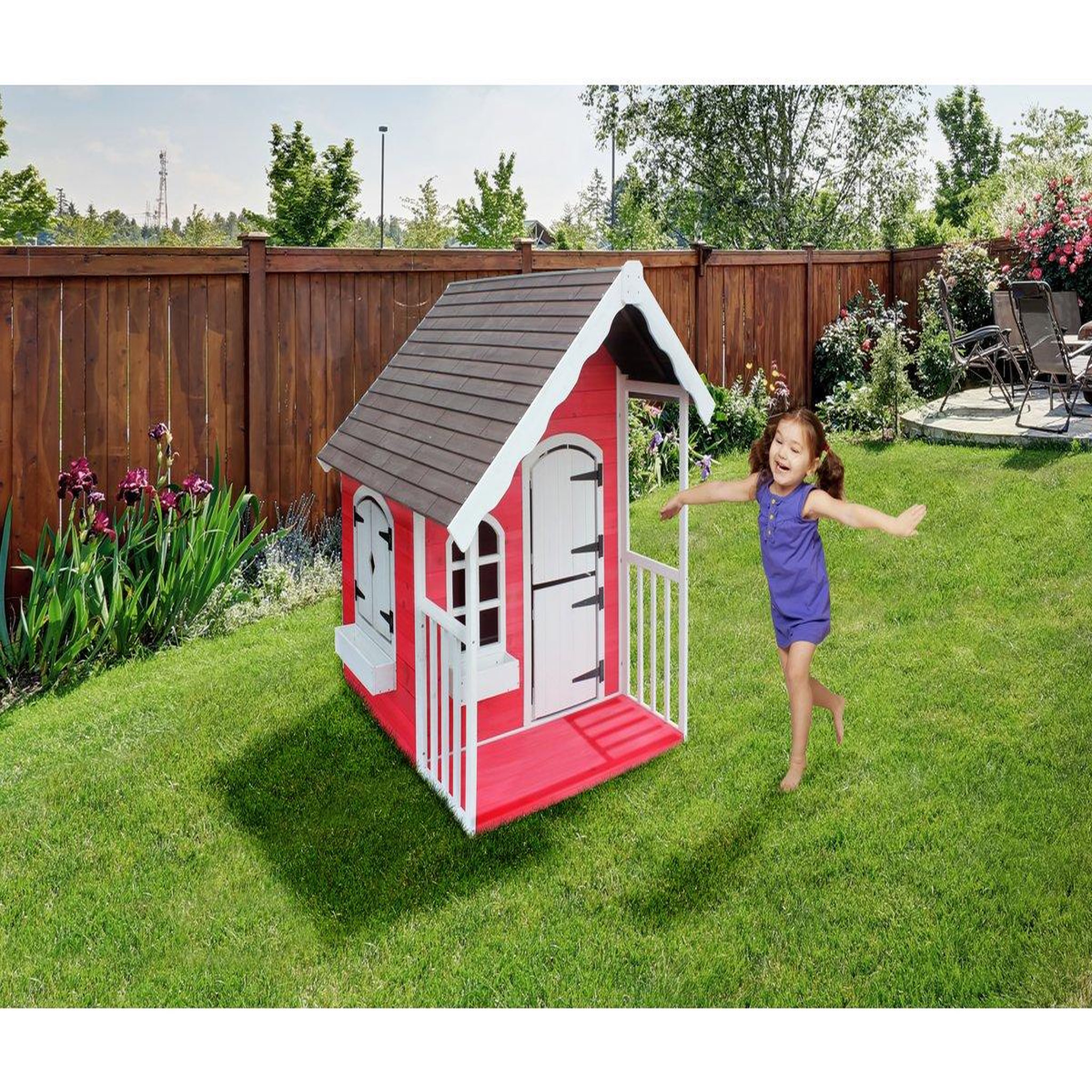 Voir la diapositive 2 : Habitat et Jardin Maisonnette  Ben  - 122.5 x 130 x 140 cm - Rouge/Blanc