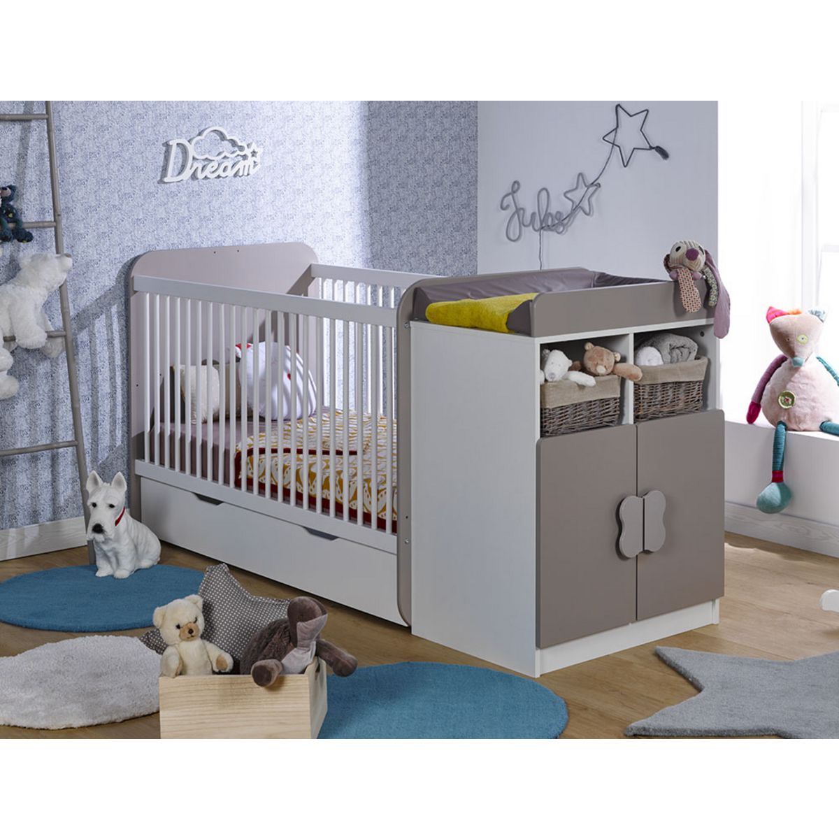 Lit bébé combiné 70 x140 cm évolutif 90 x190 cm avec tiroir DREAM