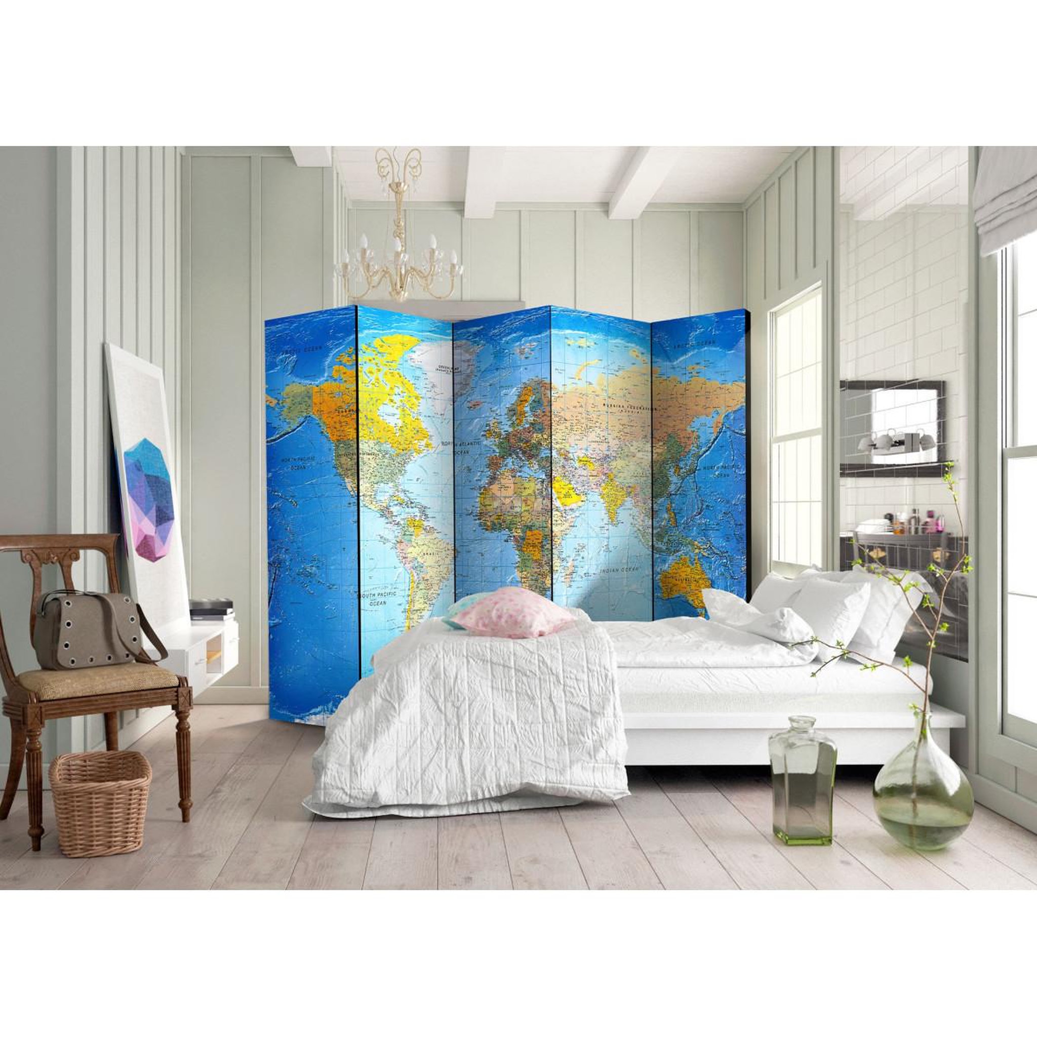 Voir la diapositive 2 : Paris Prix Paravent 5 volets  world classic map  172x225cm
