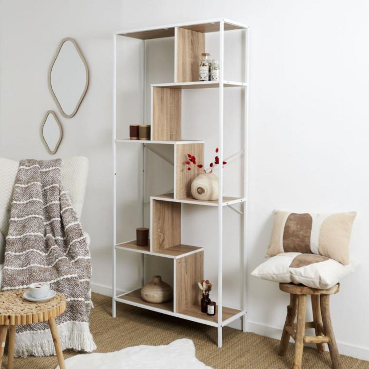 Paris Prix Étagère Design  Edison 180cm Naturel & Blanc