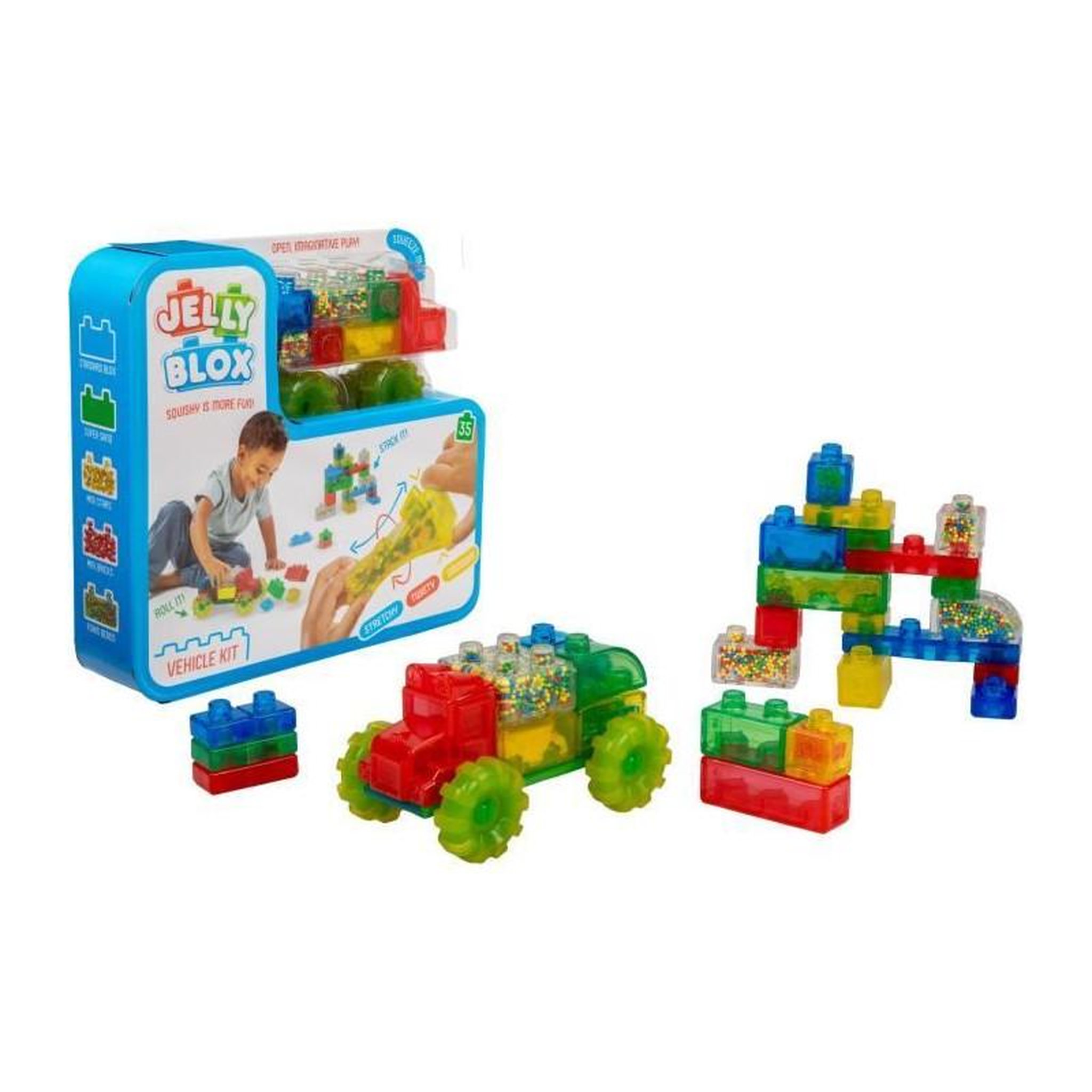 Voir la diapositive 2 : GOLIATH Blocs de construction - GOLIATH - Jelly Blox Vroom Truck Kit - Blocs souples avec voitures! Des 2 ans