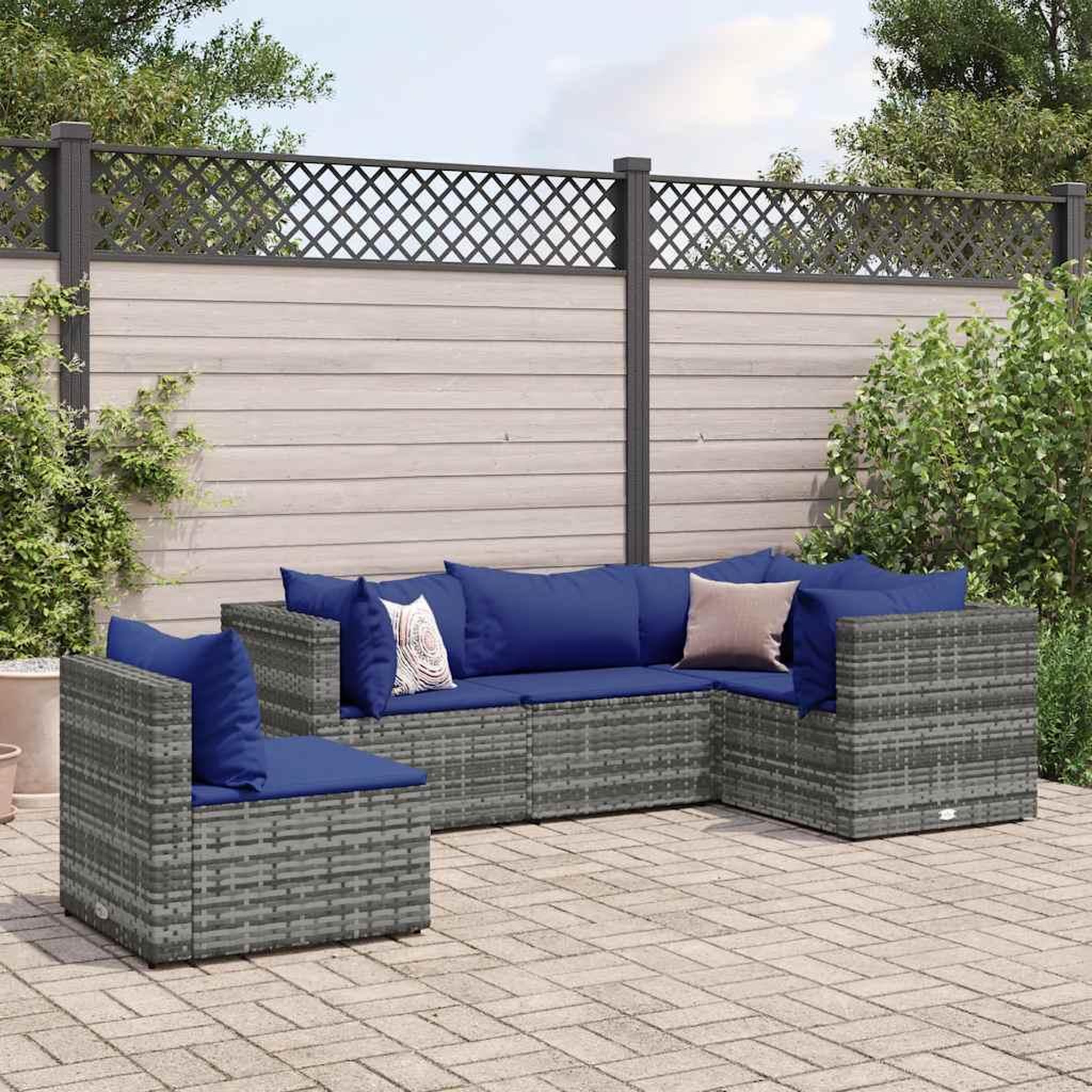 VIDAXL Salon de jardin 5 pcs avec coussins Gris Resine tressee