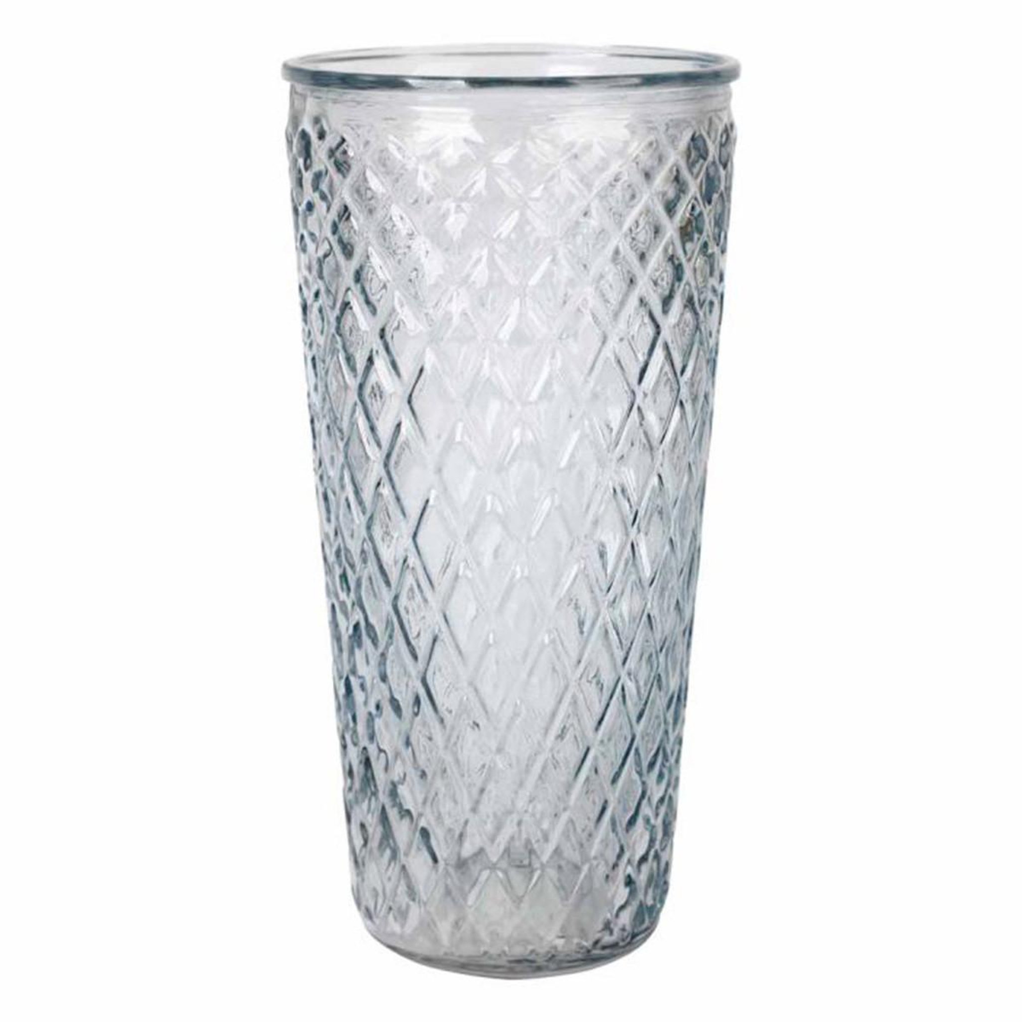 HOMEA Vase Déco en Verre  Relief Losange  23cm Bleu Ciel