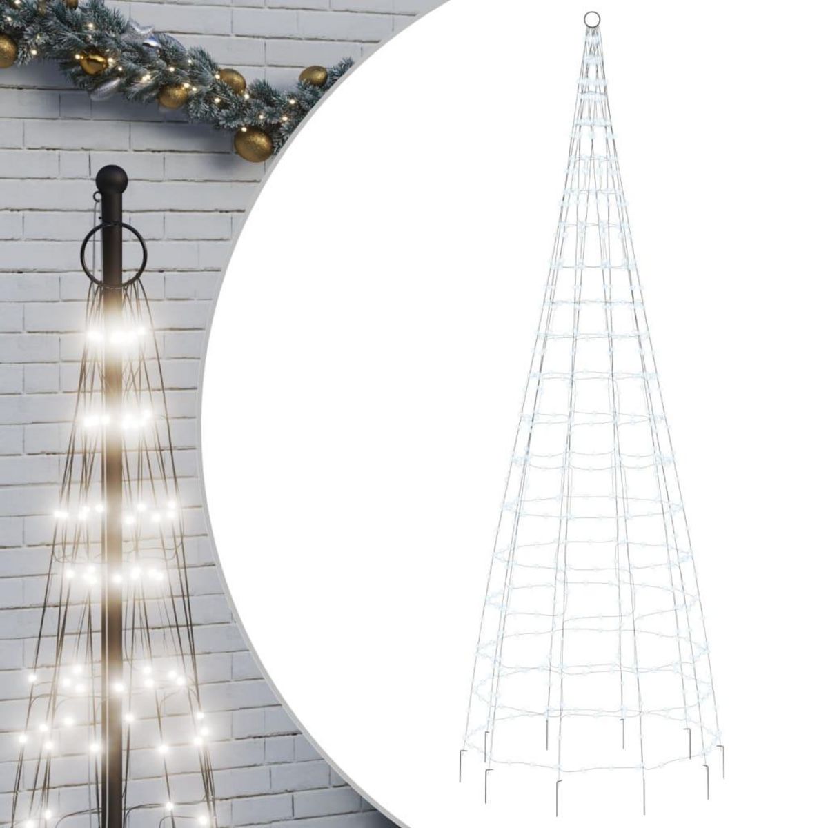 VIDAXL Sapin de Noël a LED sur mat de drapeau 550 LED blanc 300 cm