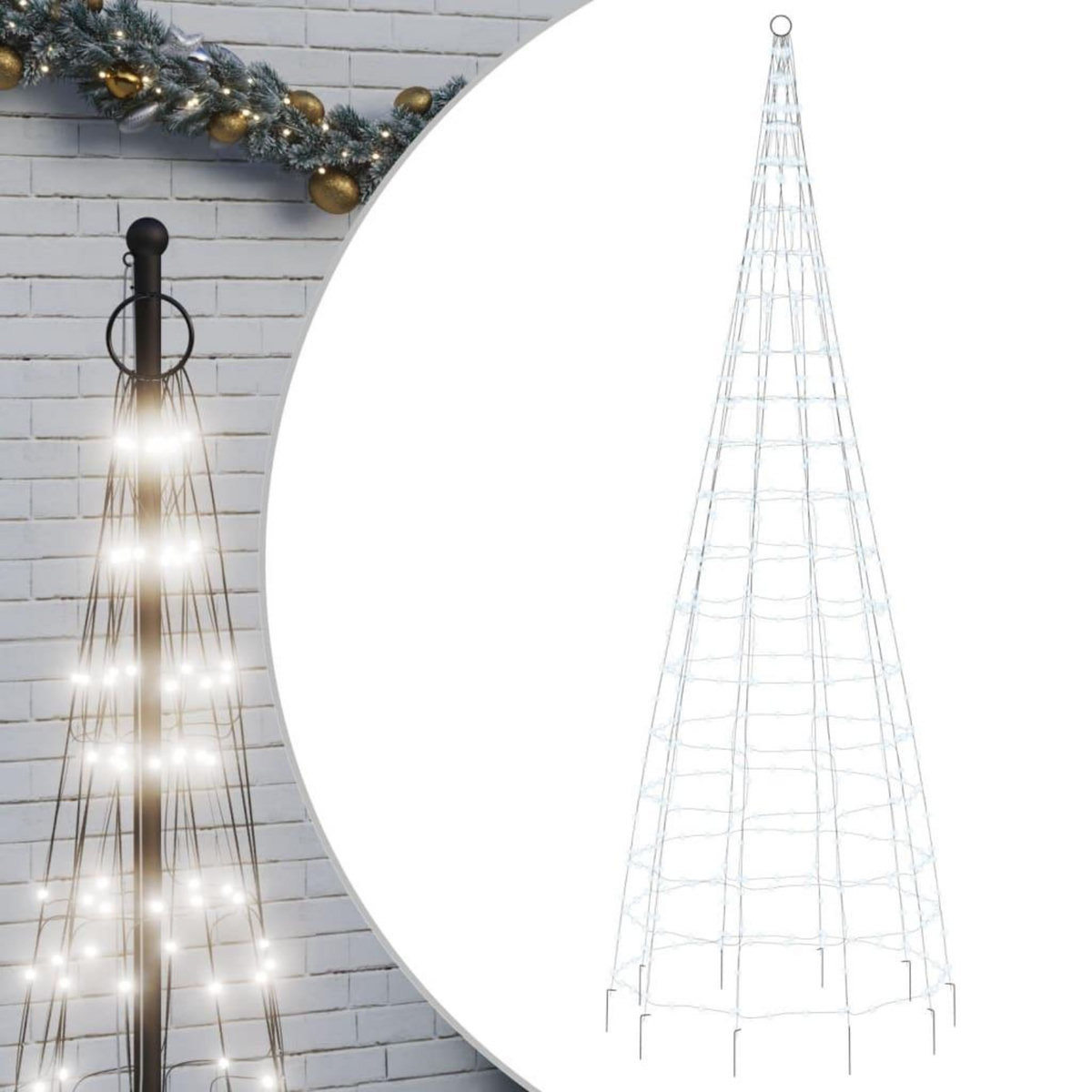 VIDAXL Sapin de Noël a LED sur mat de drapeau 550 LED blanc 300 cm