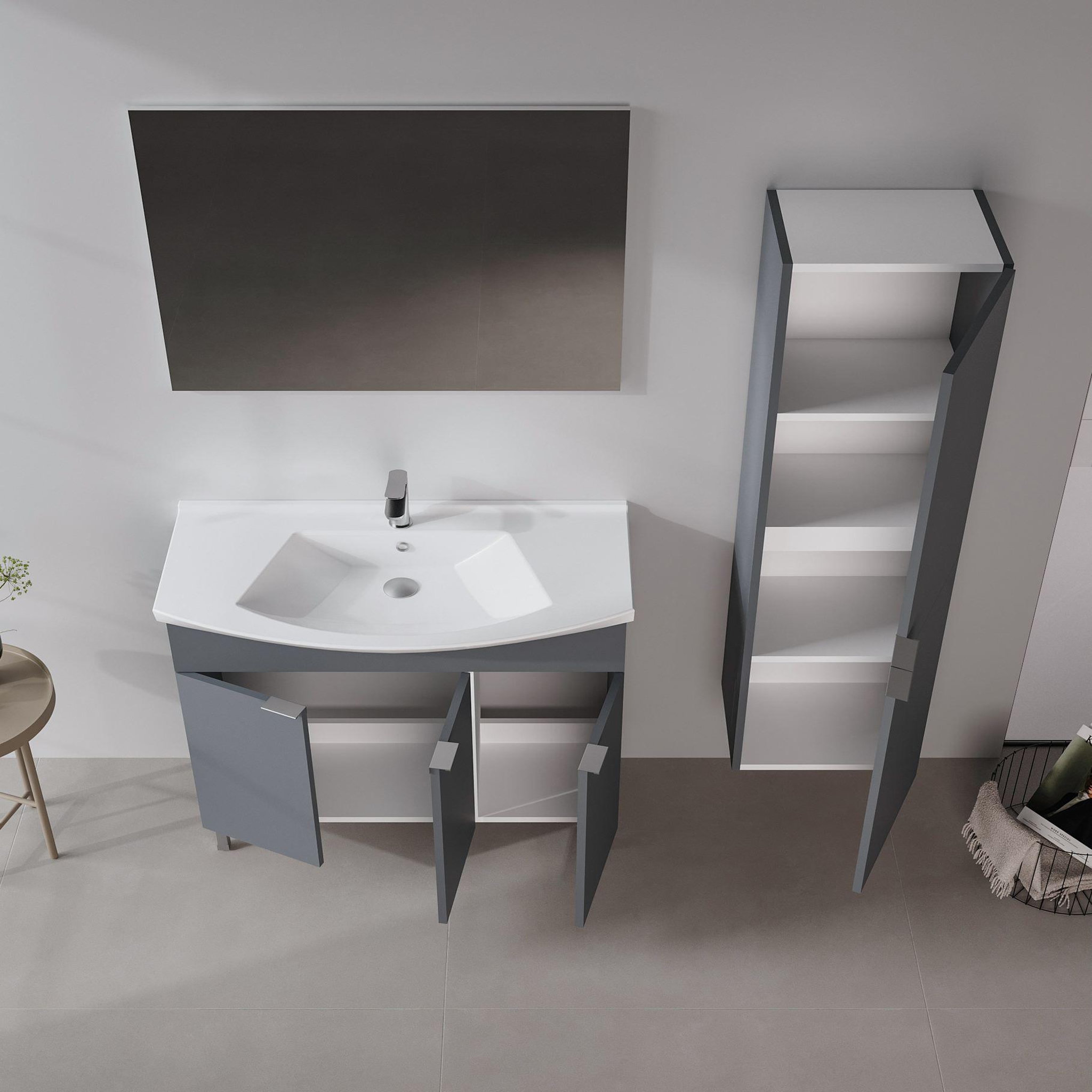 Voir la diapositive 3 : Habitat et Jardin Meuble avec simple vasque et miroir  Purus 100  - 100 x 50 x 58 cm - Matte Anthracite