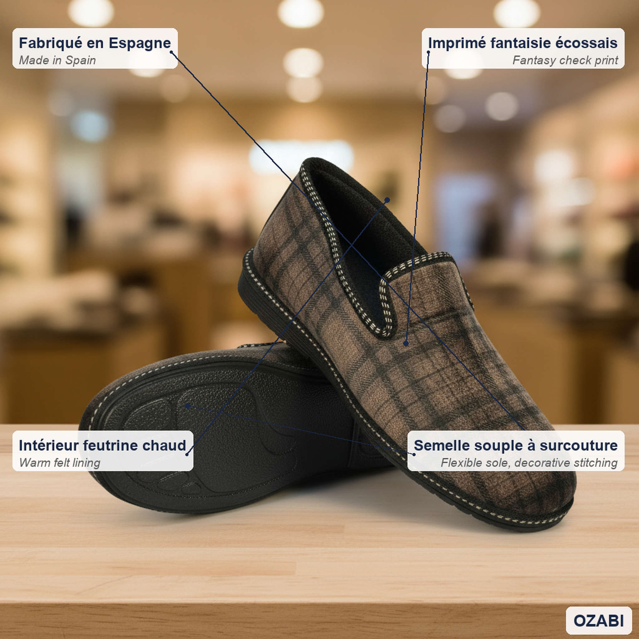 Voir la diapositive 5 : OZABI Ozabi pantoufles charentaises homme fabriquées en espagne broderie fantaisie