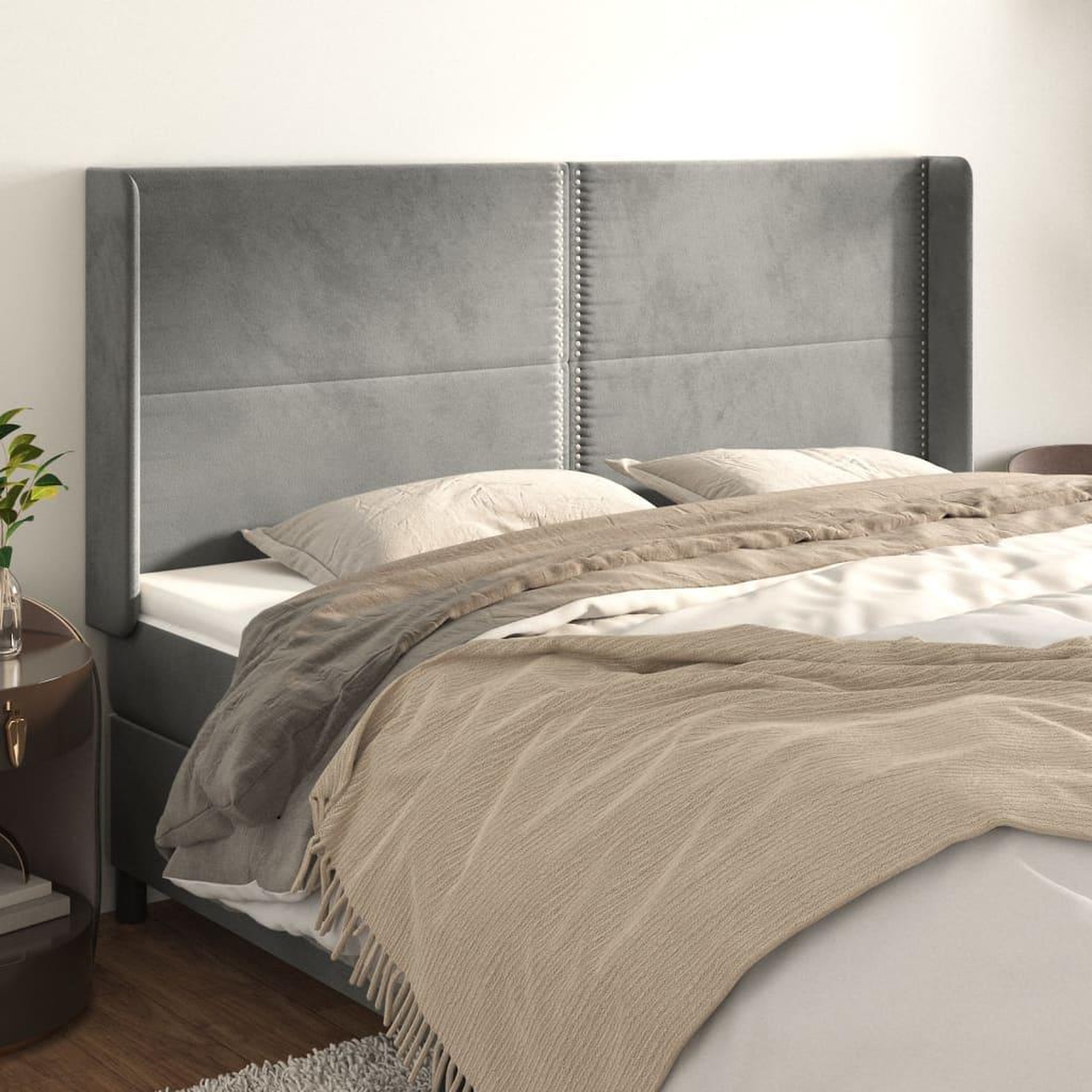 Voir la diapositive 1 : VIDAXL Tete de lit avec oreilles Gris clair 203x16x118/128 cm Velours