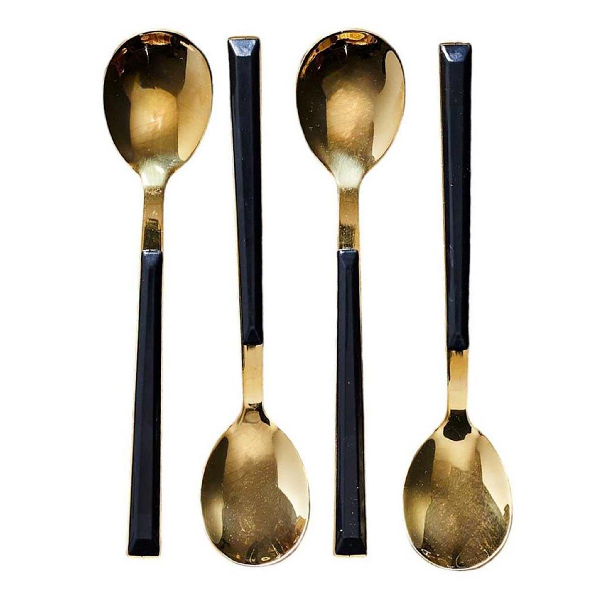 The Home Deco Factory Lot de 4 Cuillères à Dessert en Inox  Charlotte  15cm Noir & Or