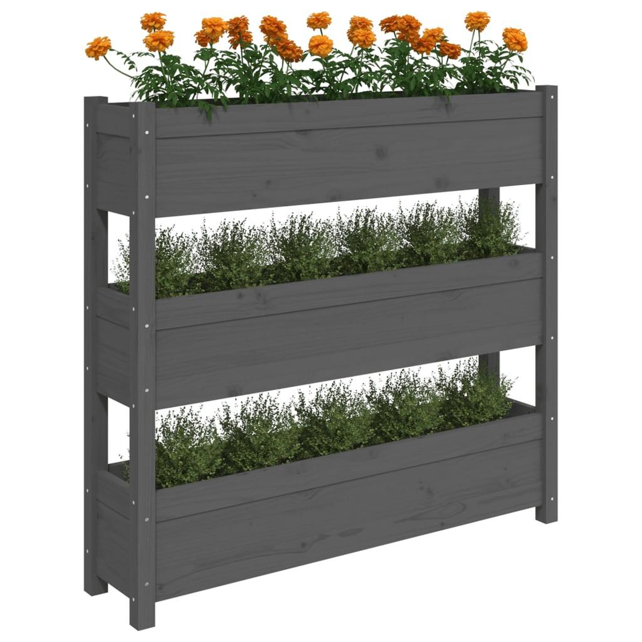 Voir la diapositive 4 : VIDAXL Jardiniere Gris 112x25x104,5 cm Bois massif de pin