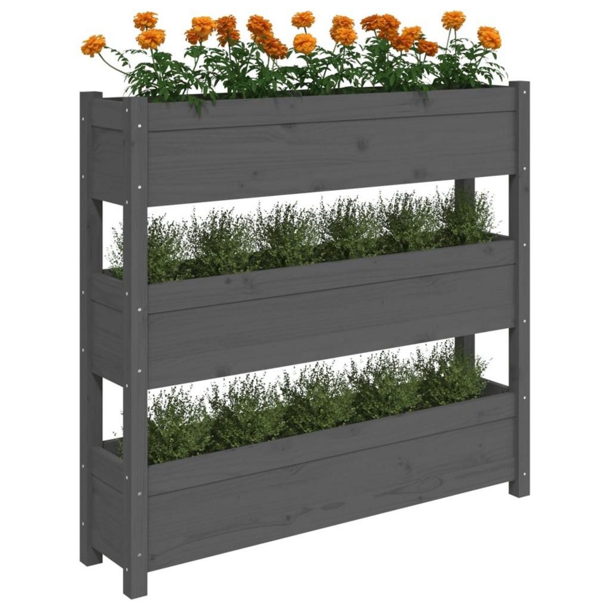VIDAXL Jardiniere Gris 112x25x104,5 cm Bois massif de pin