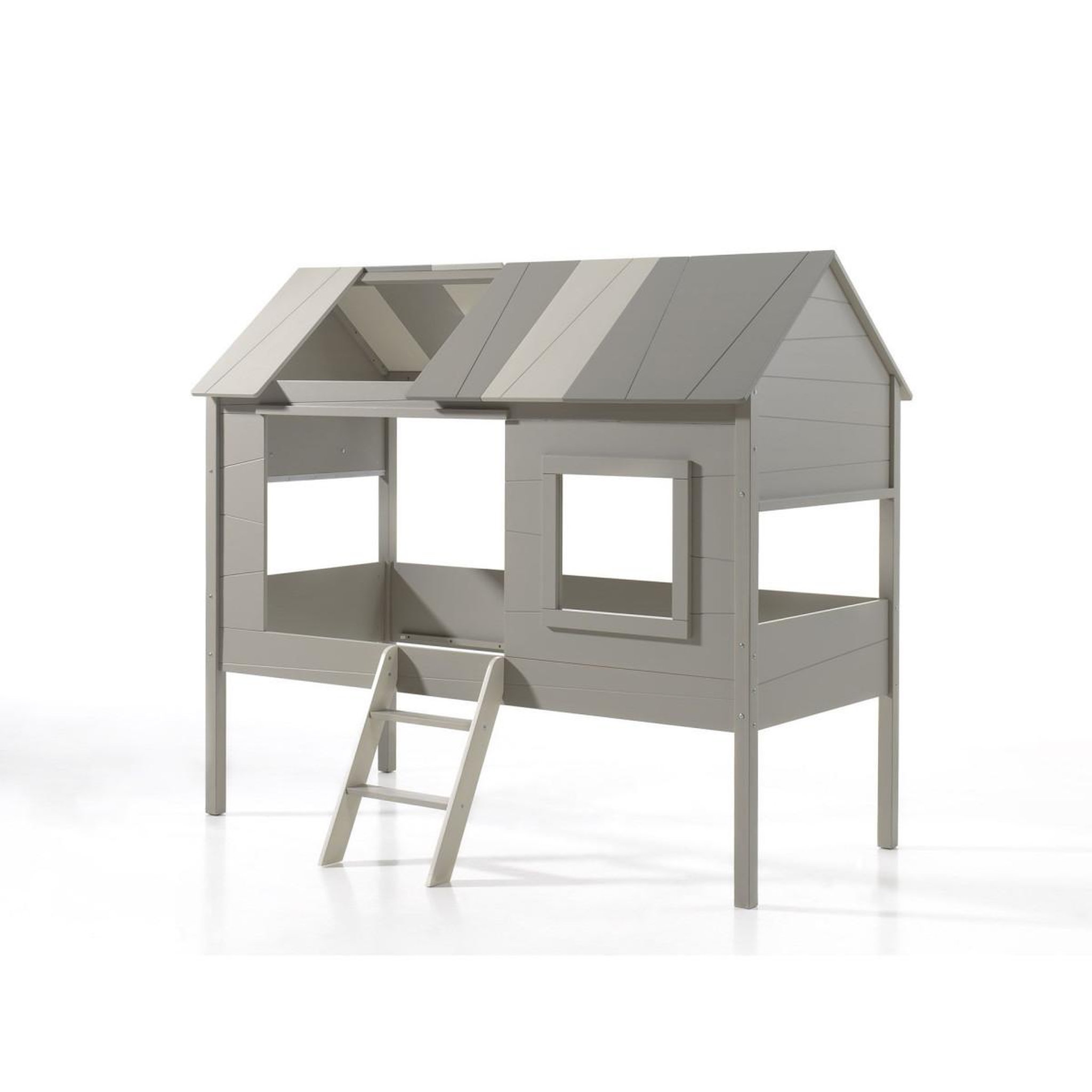 Voir la diapositive 2 : Paris Prix Pack - lit cabane enfant, sommier & 4 rideaux  charlotte  90x200cm beige