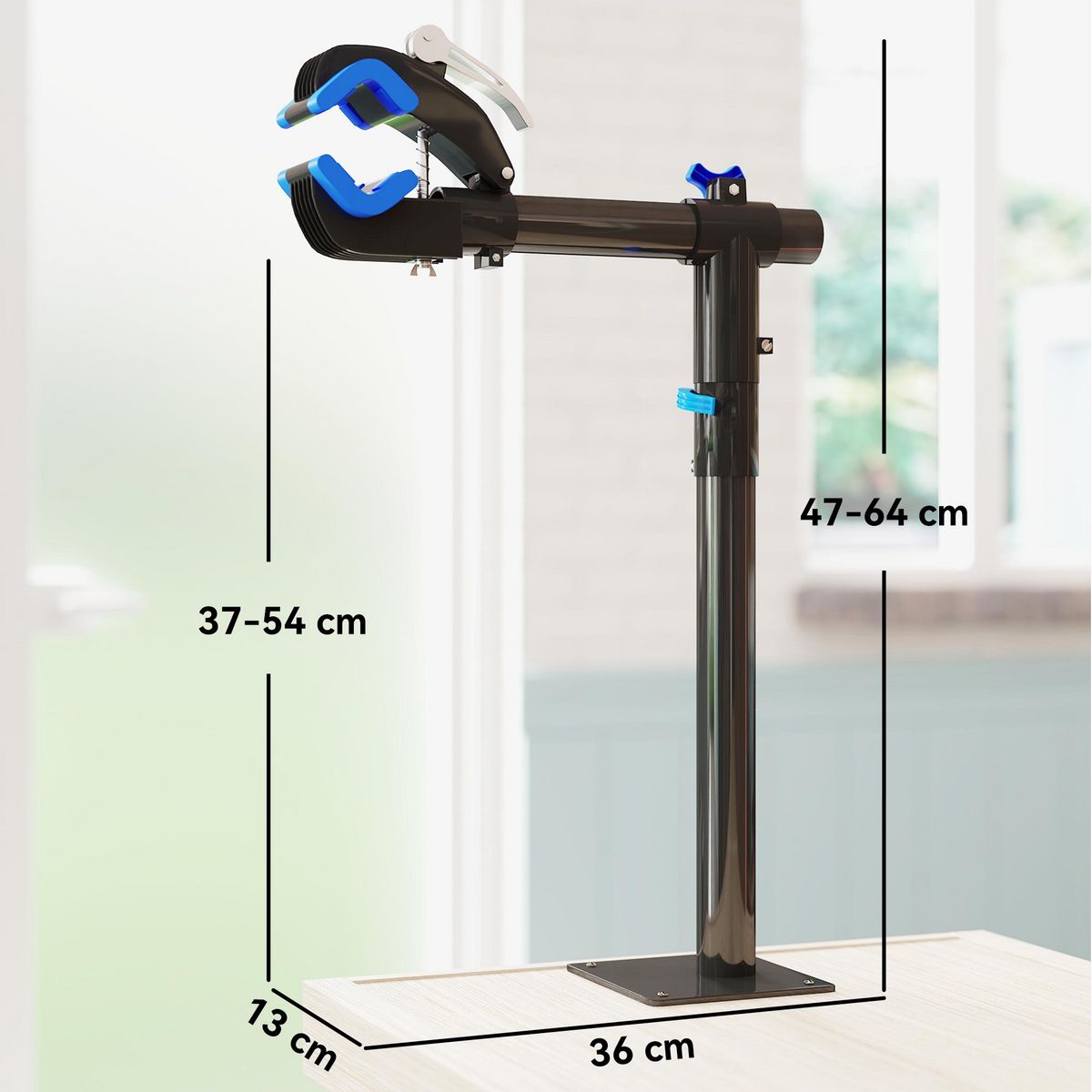 HOMCOM Support de réparation de vélo réglable - pied d'atelier vélo - pince pivotante 360° - charge max. 25 Kg - noir bleu