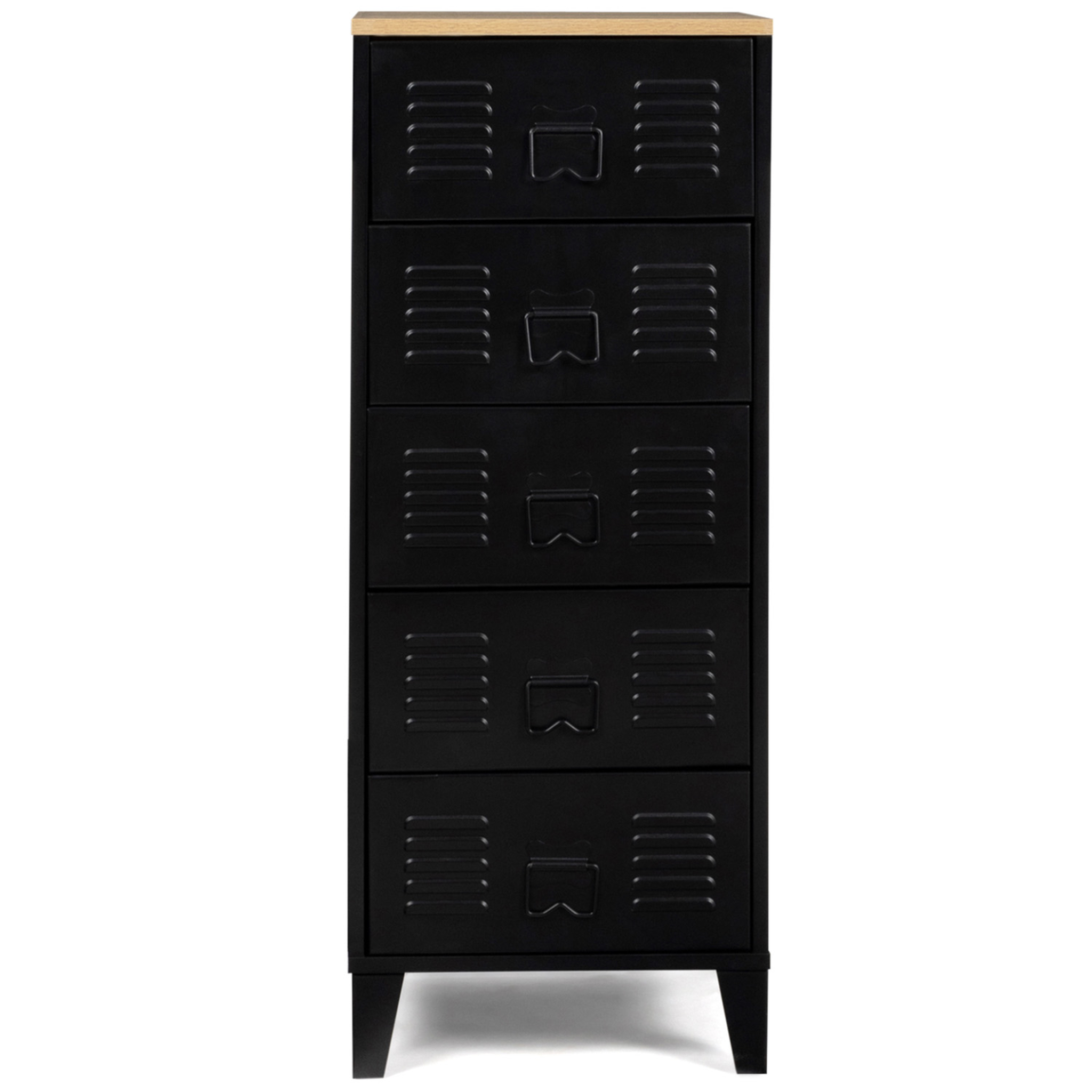 Voir la diapositive 3 : ID MARKET Chiffonnier 5 tiroirs ester 40x40x100 cm métal noir et plateau façon hêtre design industriel