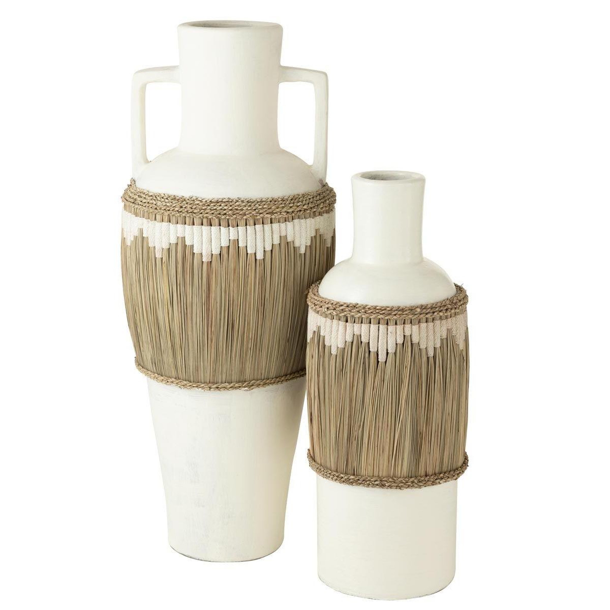 Voir la diapositive 2 : J-LINE Vase bouteille déco  herbes  75cm blanc