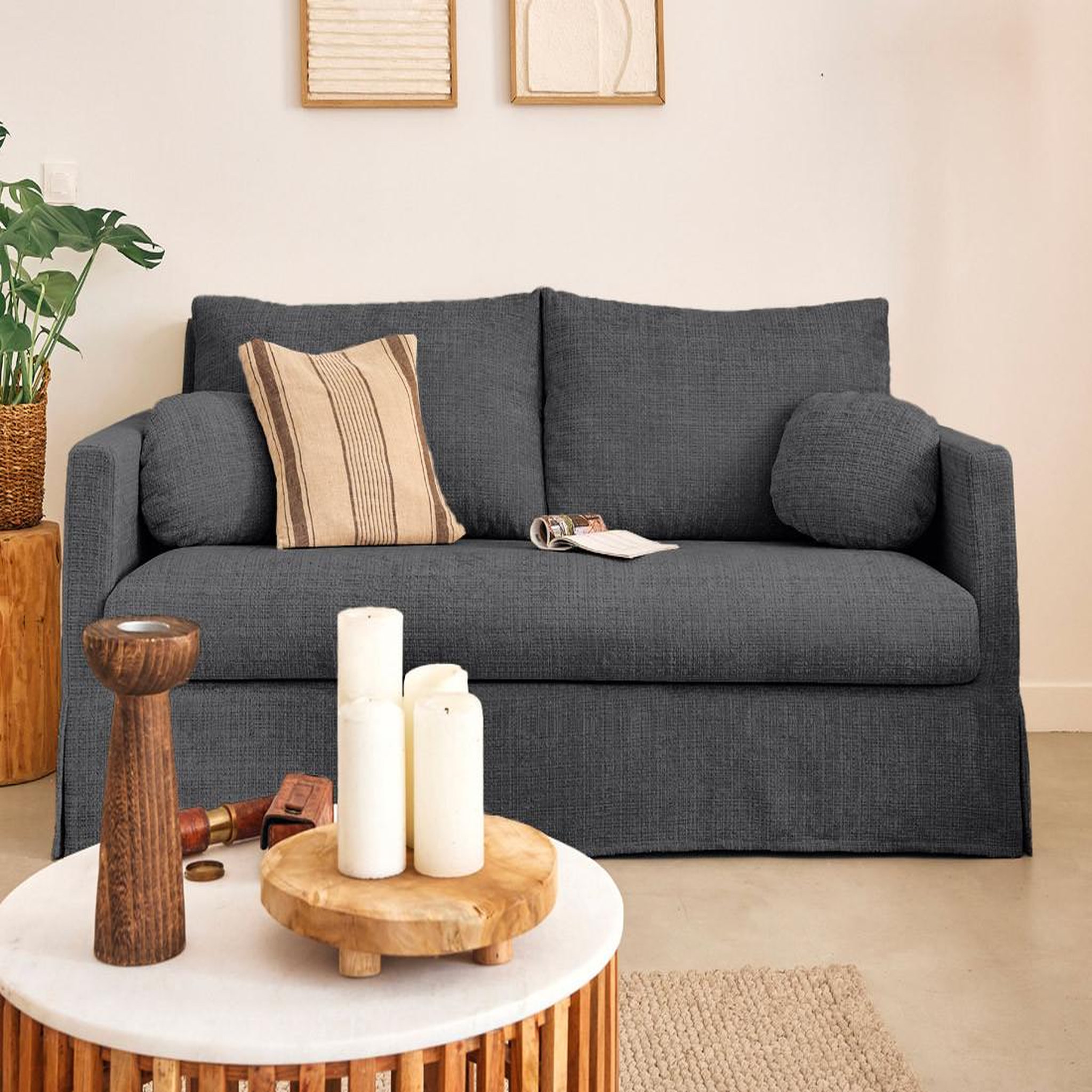 Voir la diapositive 1 : LISA DESIGN Serena - canapé droit déhoussable 3 places en velours texturé