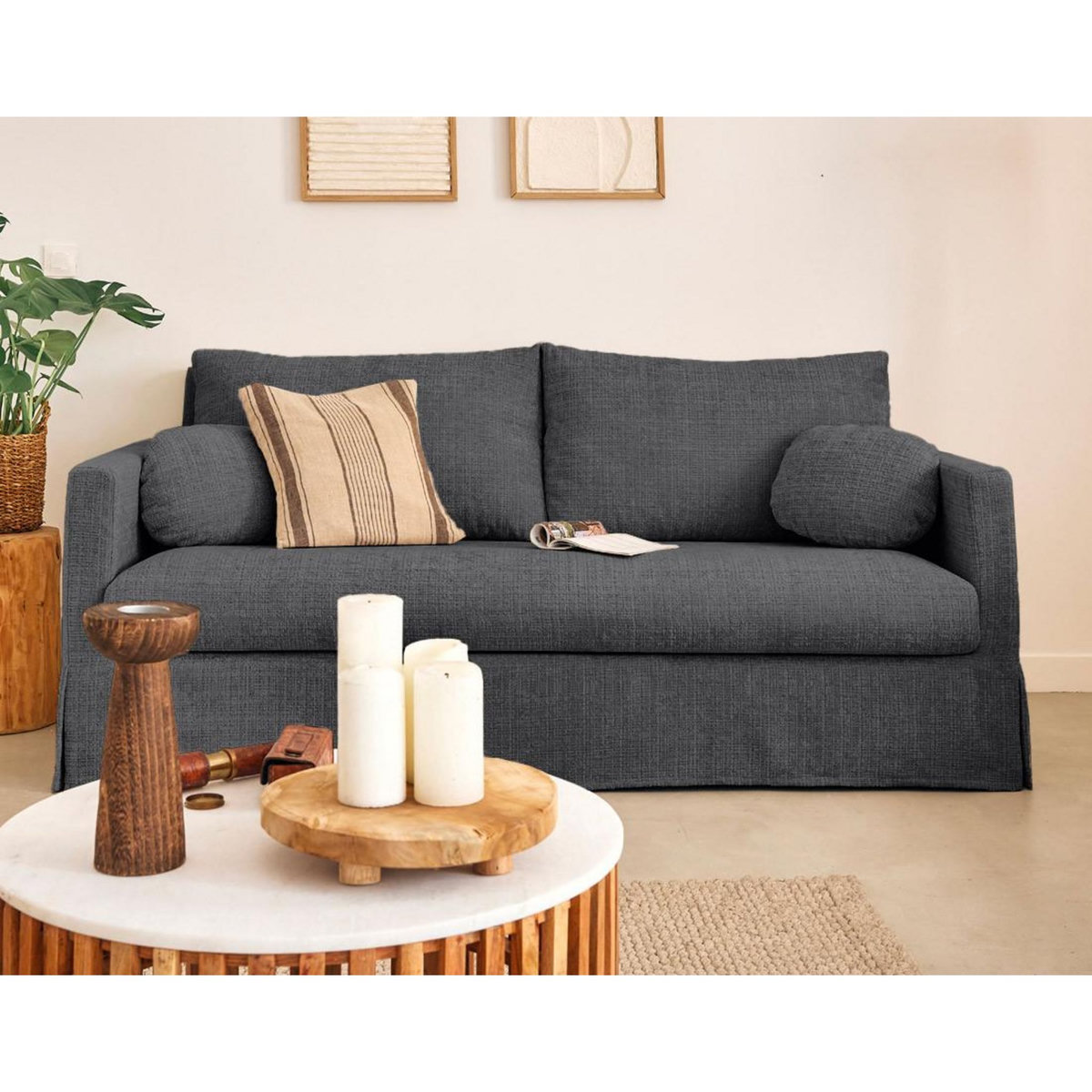 LISA DESIGN Serena - canapé droit déhoussable 3 places en velours texturé