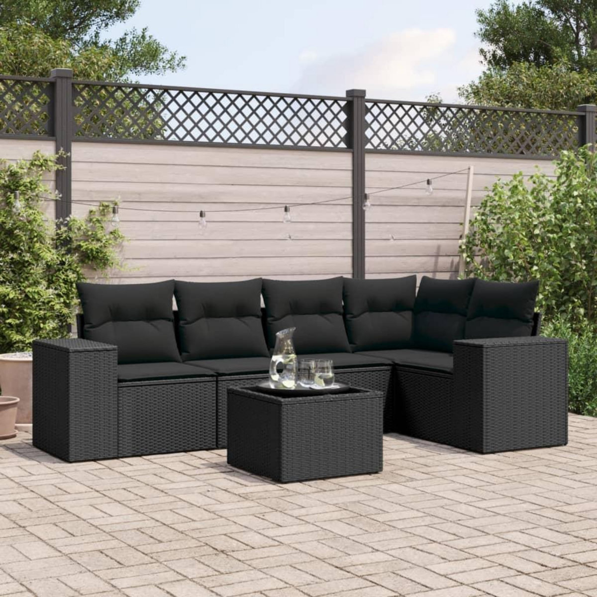 VIDAXL Salon de jardin 6 pcs avec coussins noir resine tressee