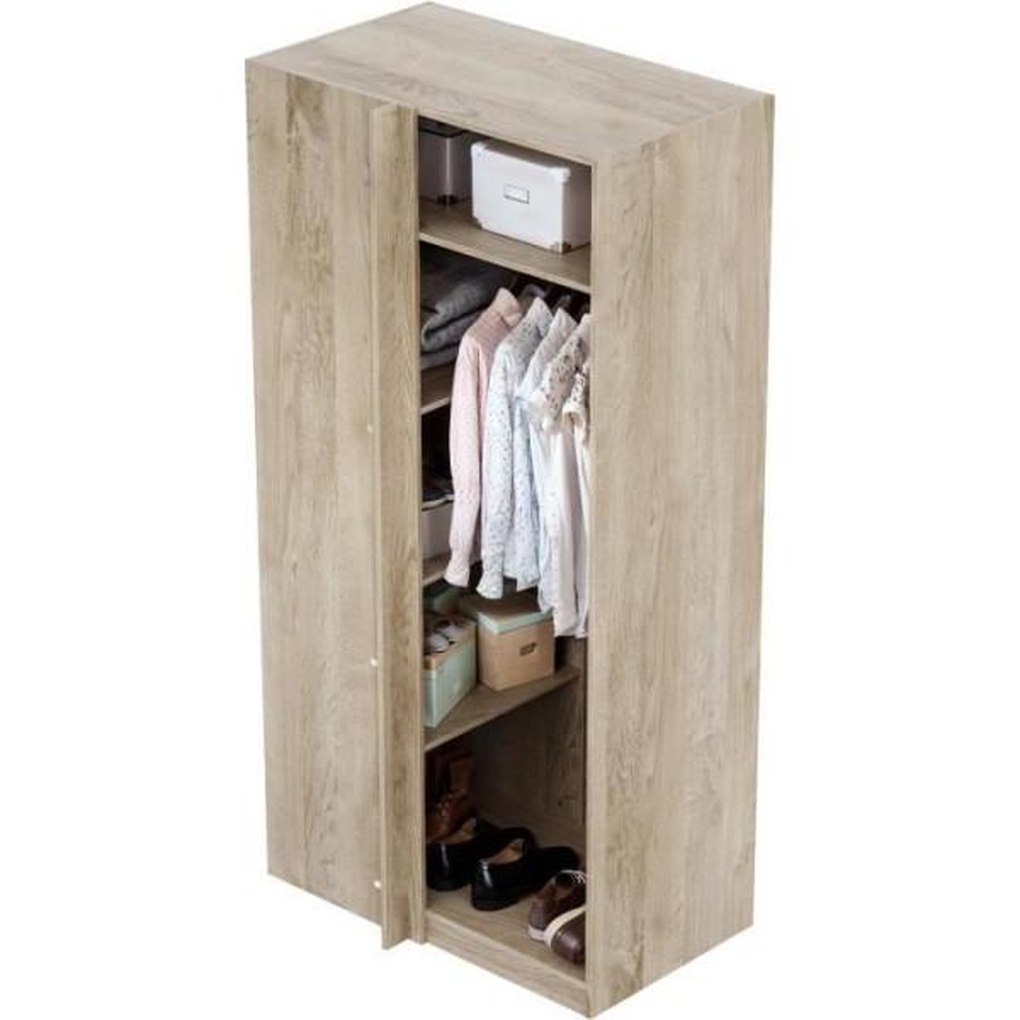 Voir la diapositive 2 : MARKET24 Module dressing d'angle - Décor chene - 3 étageres - 1 tringle a vetements - L100 x P66 x H200 cm