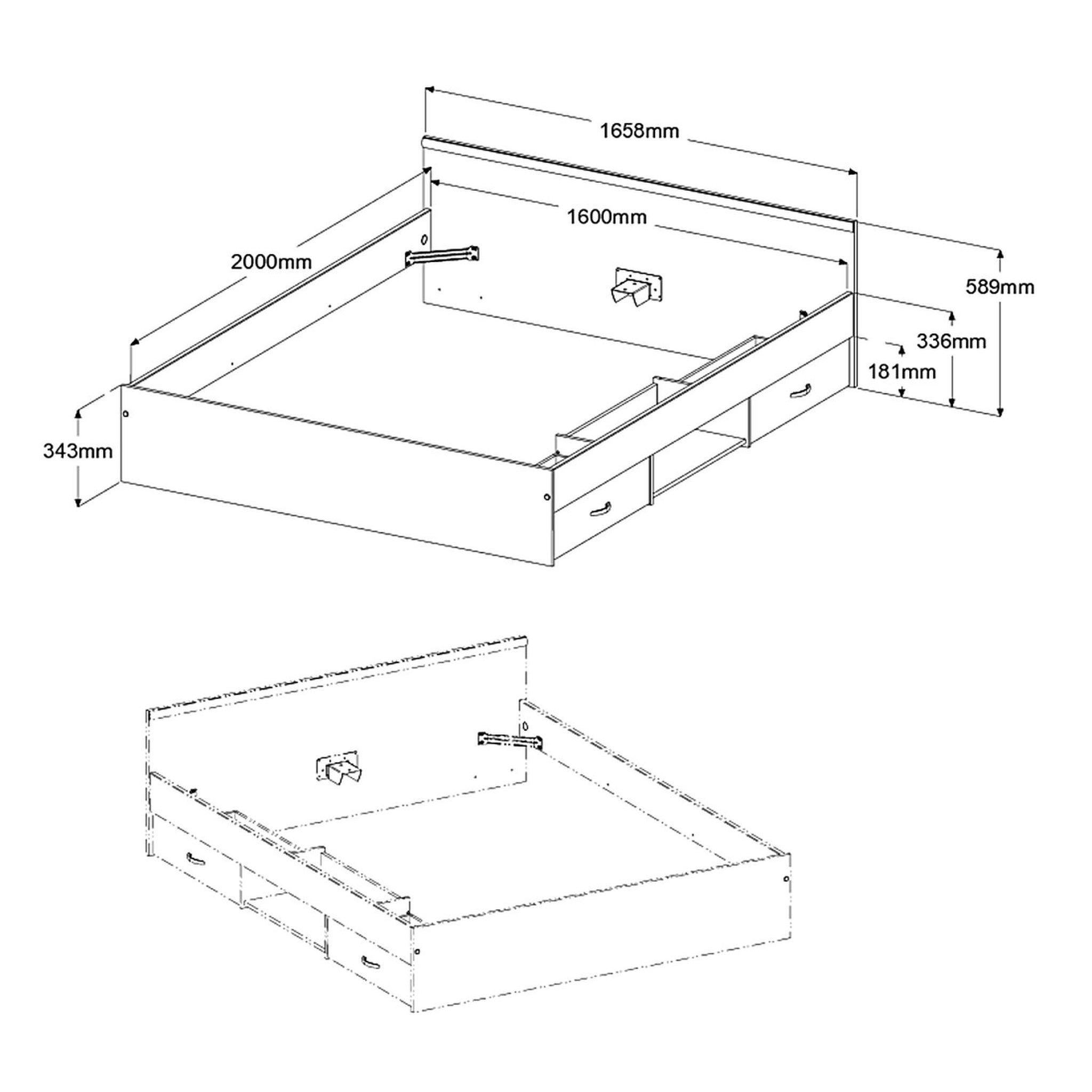 Voir la diapositive 7 : Lit double adulte 160x200 cm 2 tiroirs 1 niche DOWNTON 
