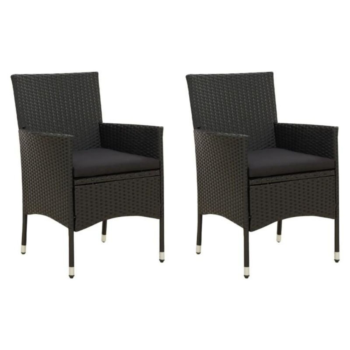 VIDAXL Chaises de jardin lot de 2 avec coussins Résine tressée Noir