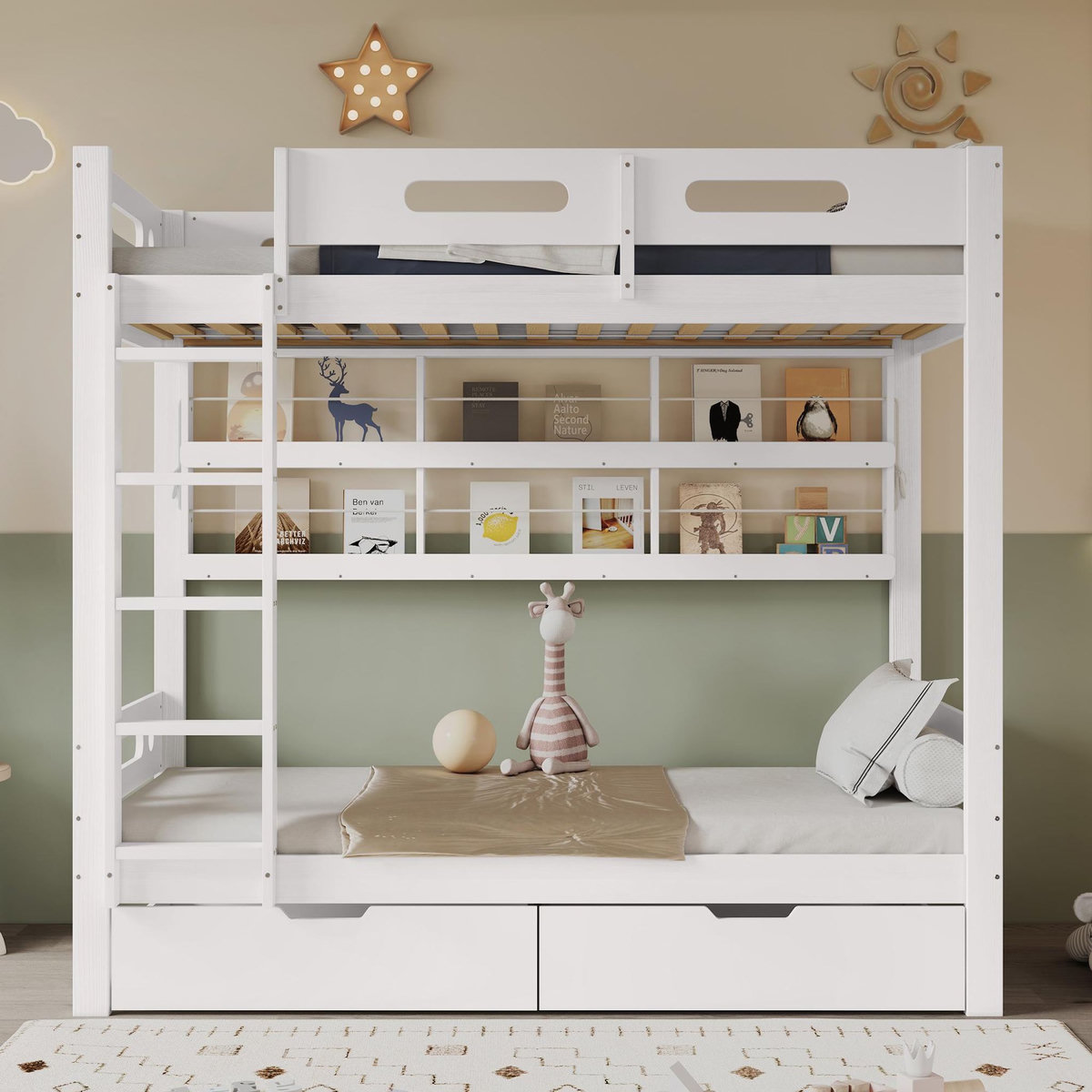 MERAX Lit superposé 90x200cm coloris blanc pin et mdf