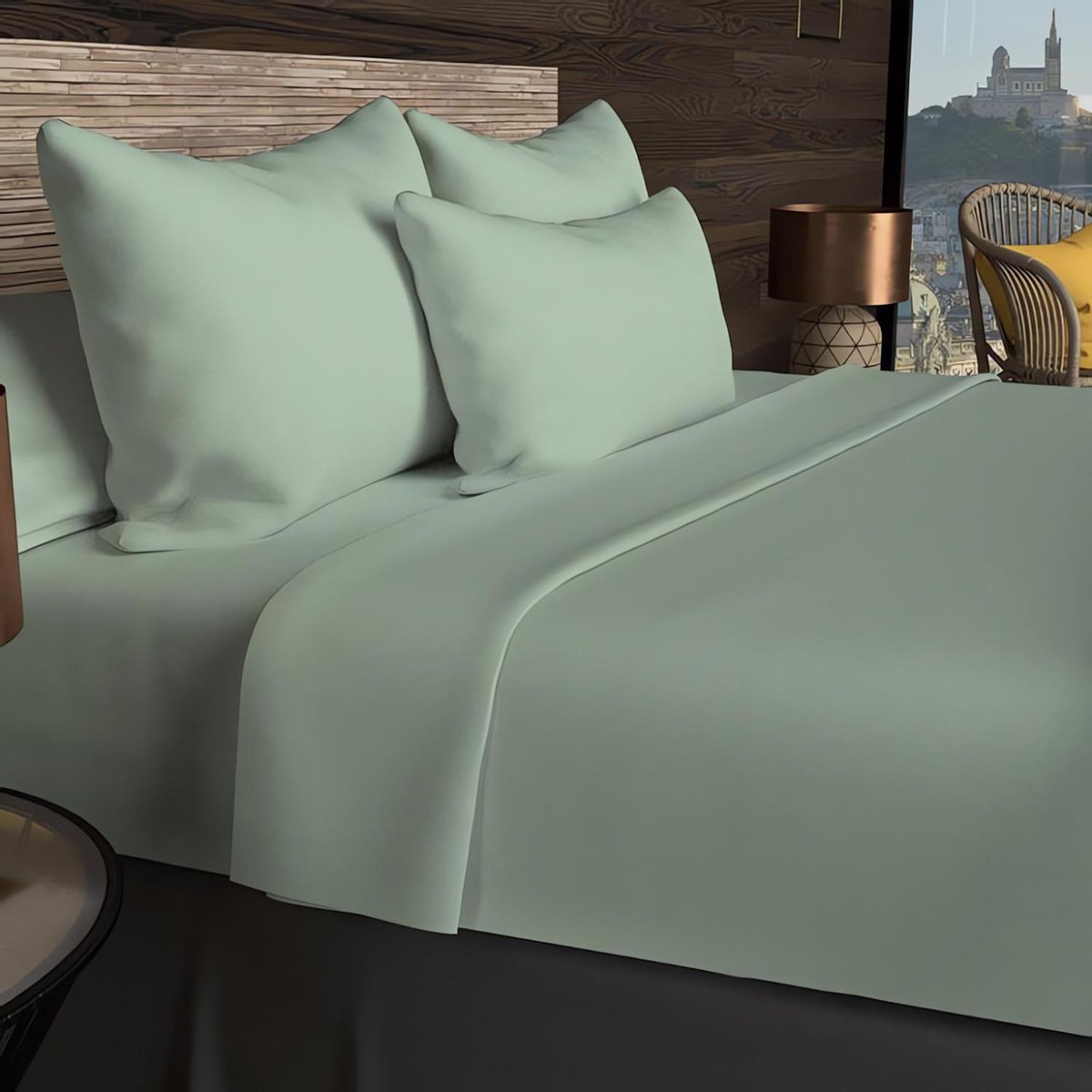 SOLEIL D'OCRE Drap housse en coton 57 fils UNI, par Soleil d'ocre