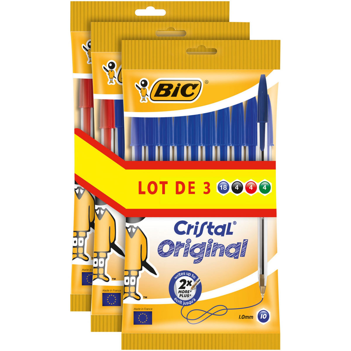 BIC Pack de 3 lots de 10 stylos bille Cristal Original pointe moyenne ...