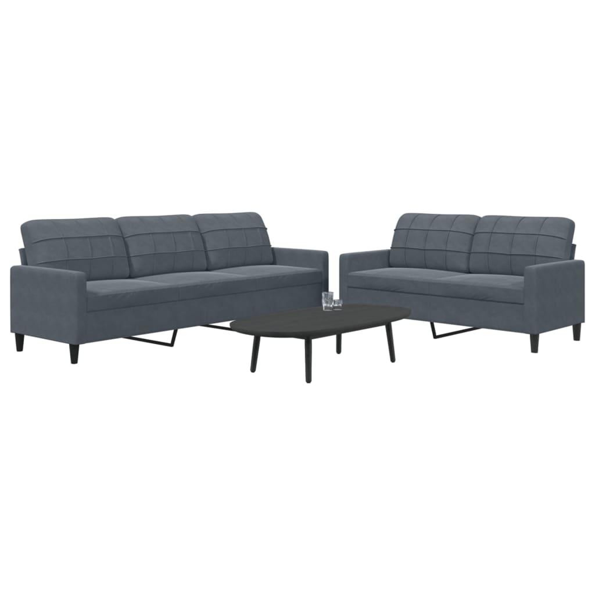 VIDAXL Ensemble de canapes 2 pcs avec coussins Gris fonce Velours