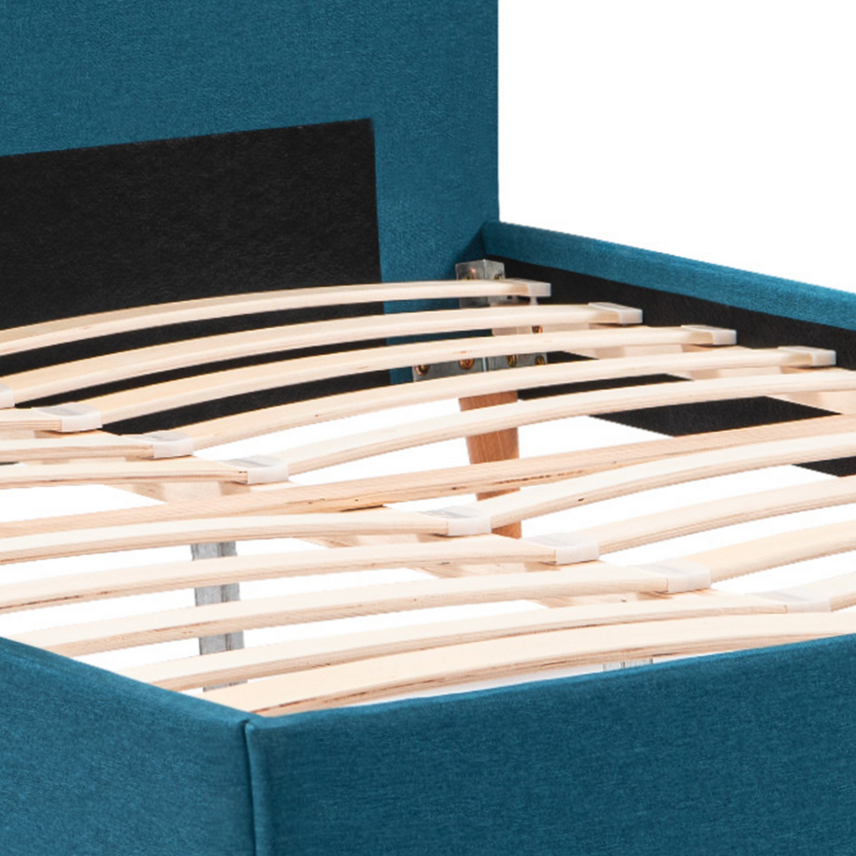 ID MARKET Lit double scandinave BALTA avec tête de lit et sommier 160 x 200 cm tissu bleu canard