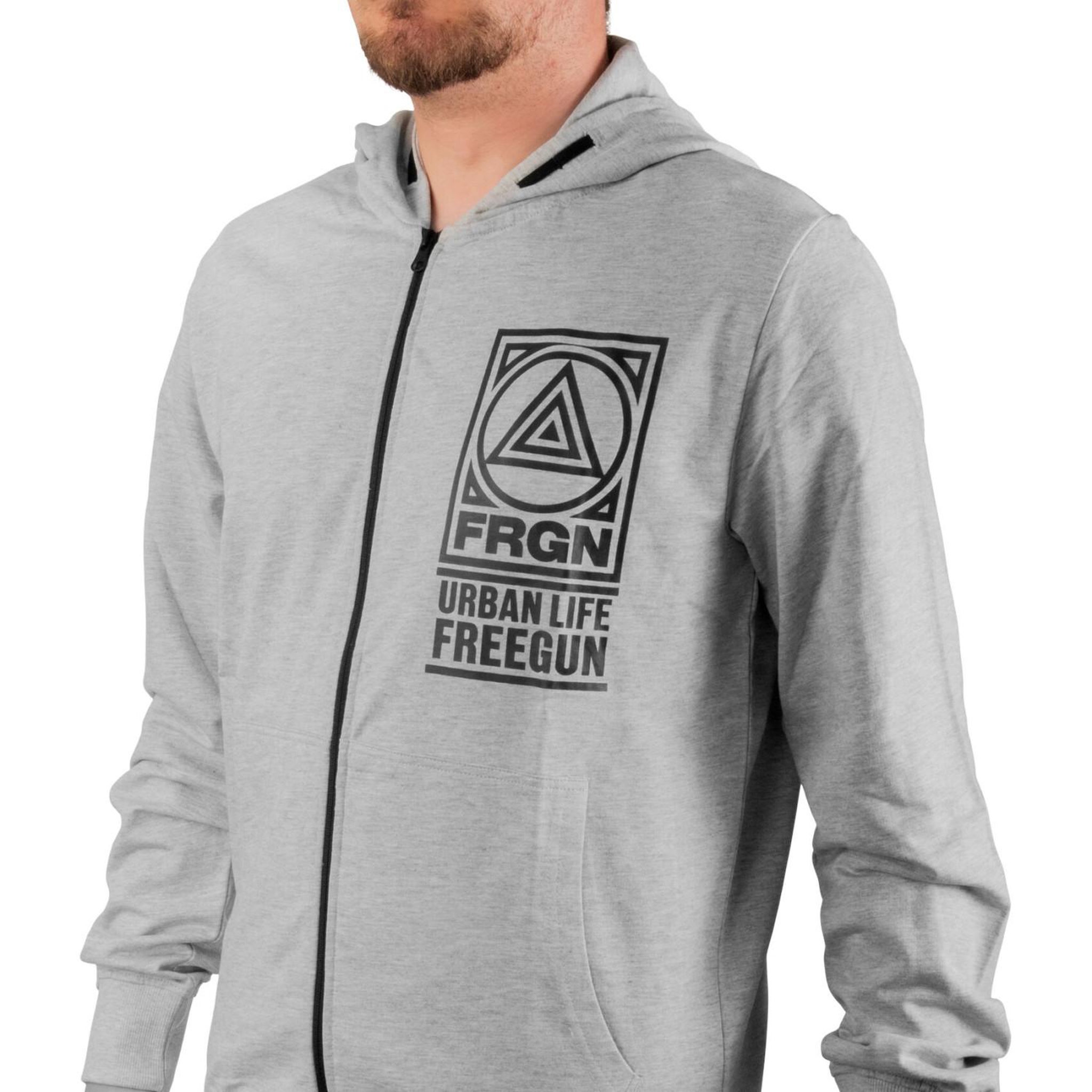 Voir la diapositive 2 : FREEGUN Sweat zippé à capuche homme en french terry imprimé poitrine Liam