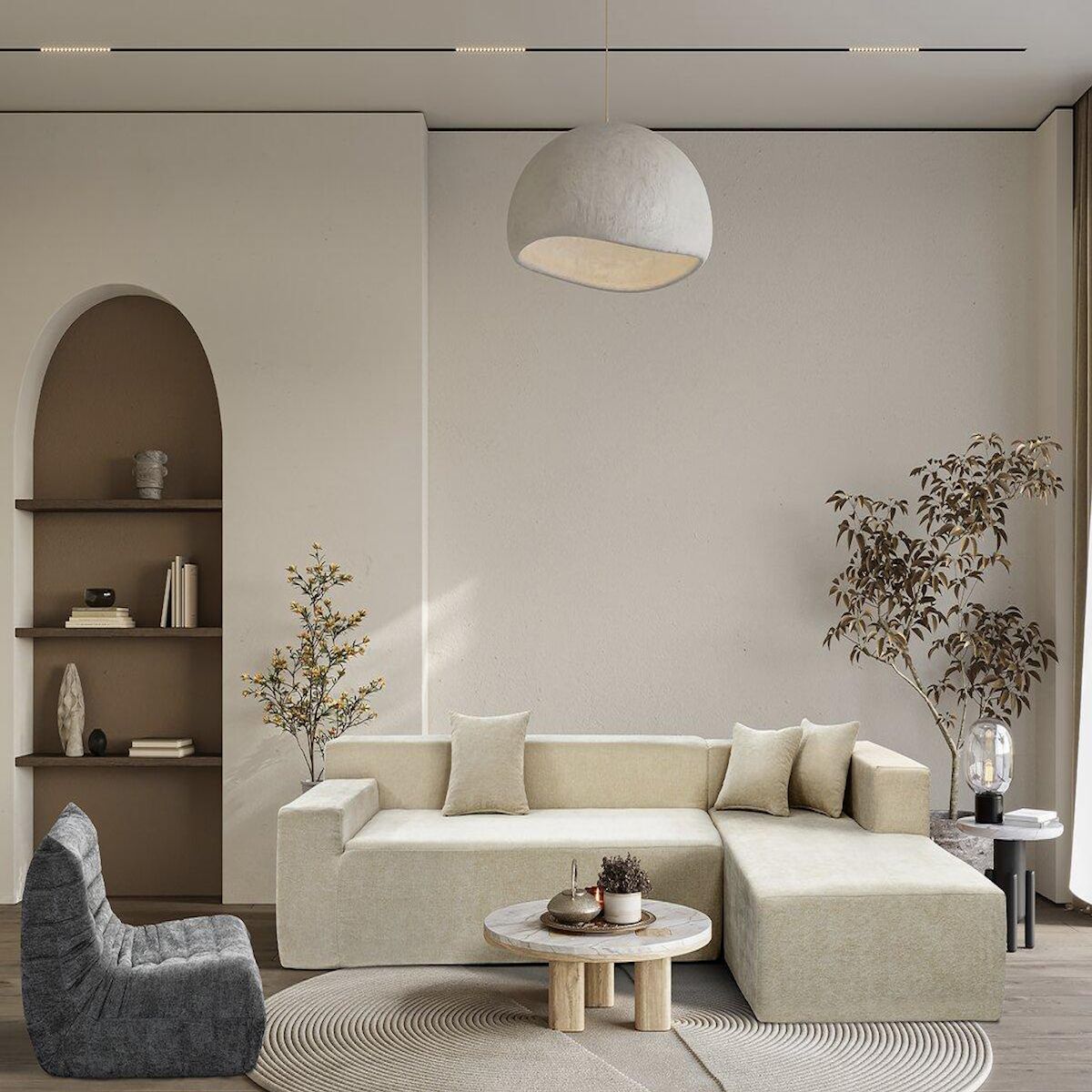 Habitat et Jardin Canapé d'angle en tissu texturé  Tessaro  - 4 places - Beige