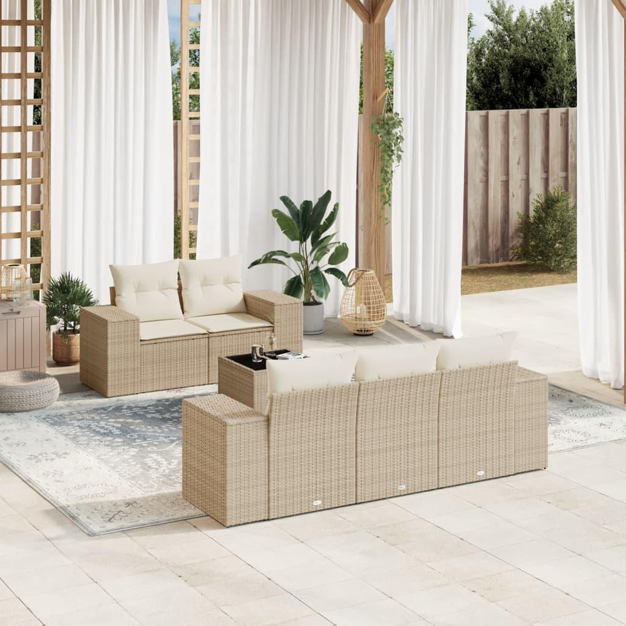 VIDAXL Salon de jardin avec coussins 6 pcs beige resine tressee