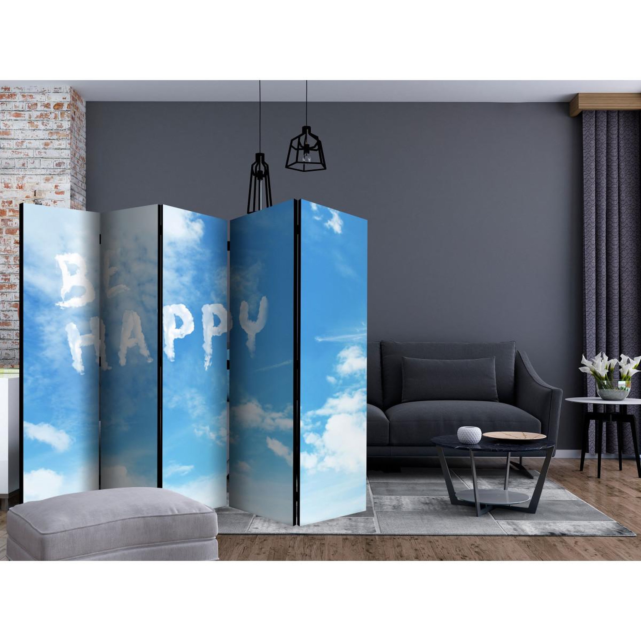 Voir la diapositive 2 : Paris Prix Paravent 5 volets  be happy  172x225cm