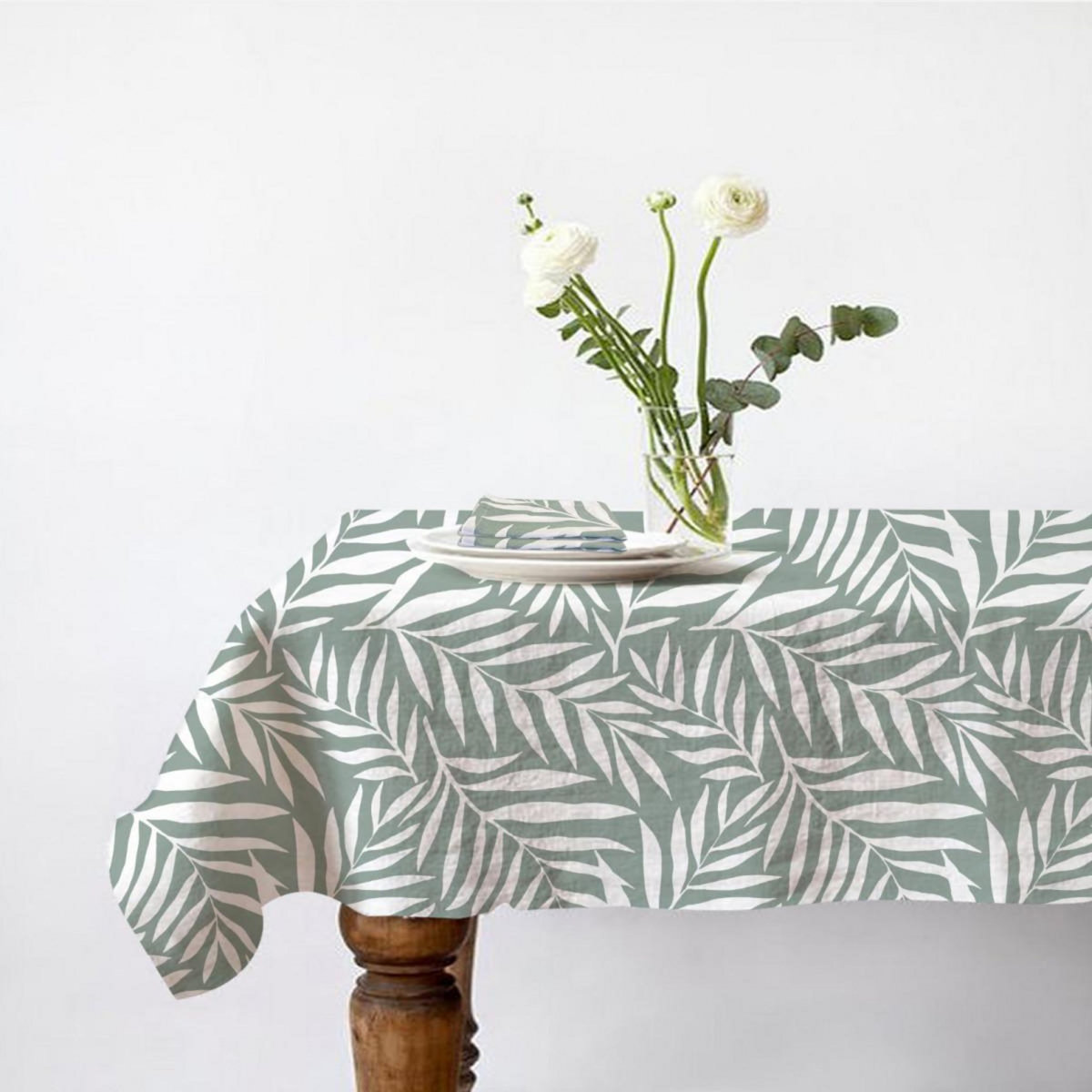 FUTURE HOME Lot nappe carrée + 2 serviettes de table déperlante feuillage 140x140cm VERA