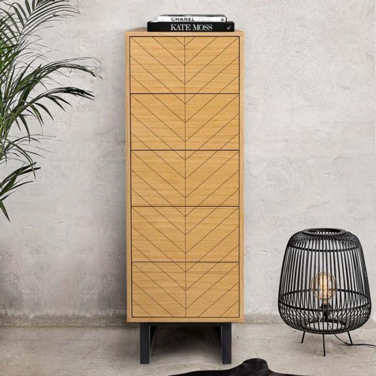 Paris Prix Chiffonnier 5 Tiroirs Chevrons  Camden  123cm Naturel