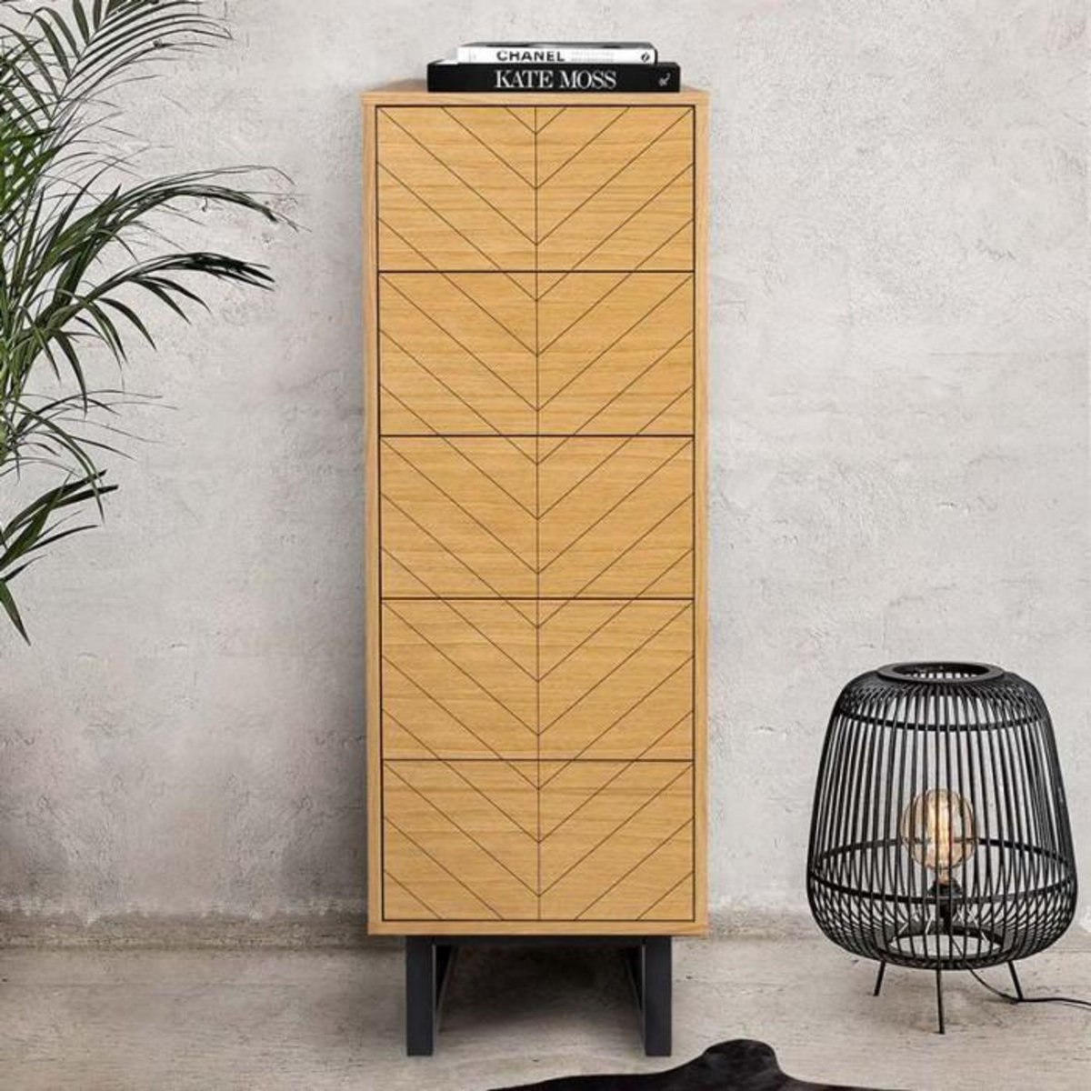Paris Prix Chiffonnier 5 Tiroirs Chevrons  Camden  123cm Naturel