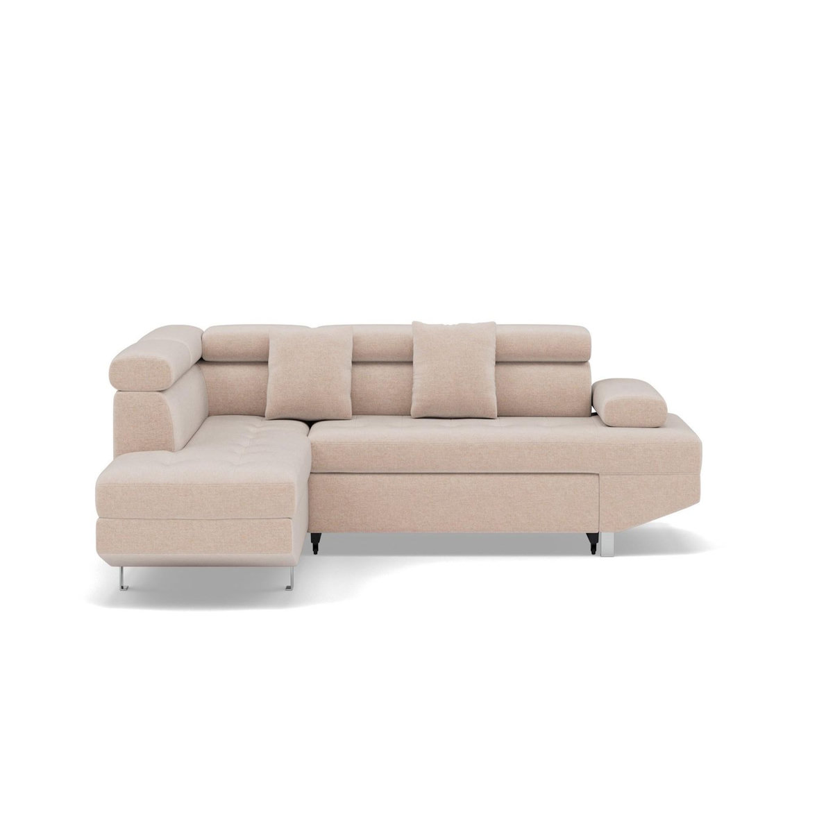BEST MOBILIER Margaux - canapé d'angle gauche 5 places convertible avec coffre et têtières réglables en velours texturé