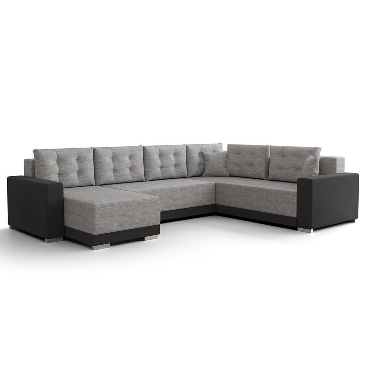 BEST MOBILIER Roger - canapé panoramique d'angle réversible 7 places convertible avec coffre en tissu