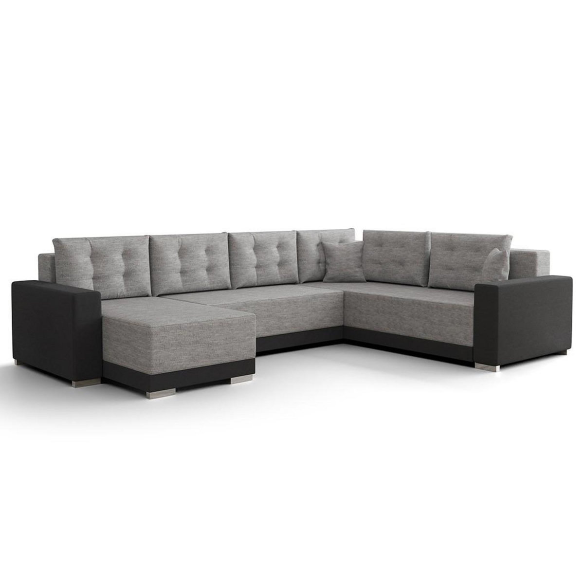 BEST MOBILIER Roger - canapé panoramique d'angle réversible 7 places convertible avec coffre en tissu