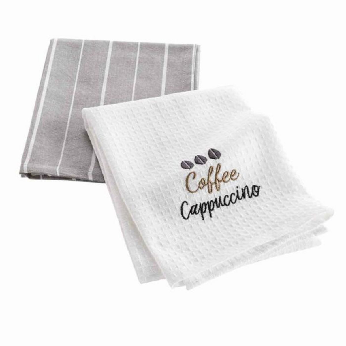 Paris Prix Lot de 2 Torchons Nid d'Abeille  Cappuccino  50x70cm Marron