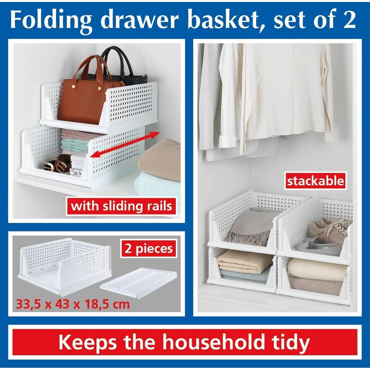 Wenko Lot de 2 Paniers pliables - Blanc