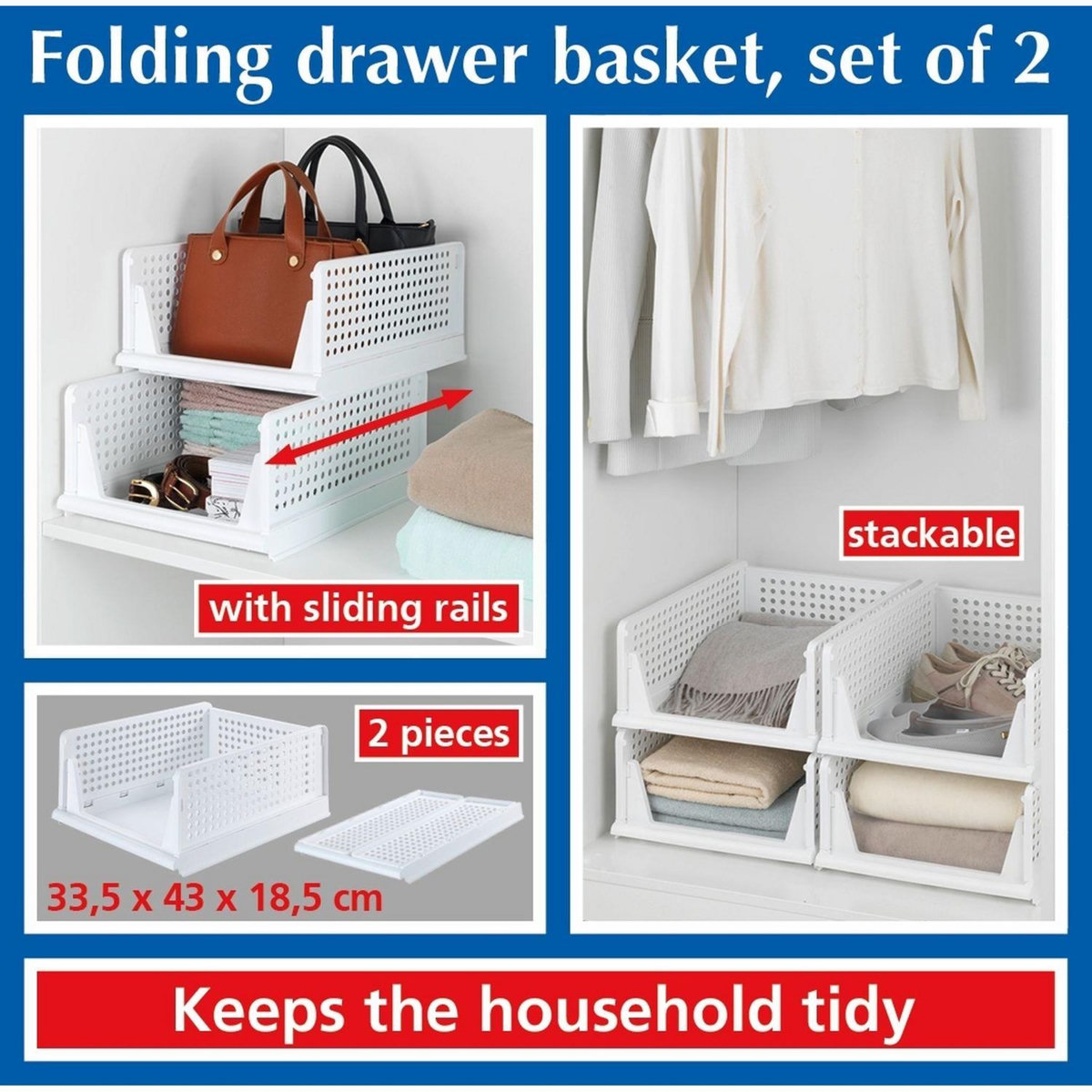 Wenko Lot de 2 Paniers pliables - Blanc