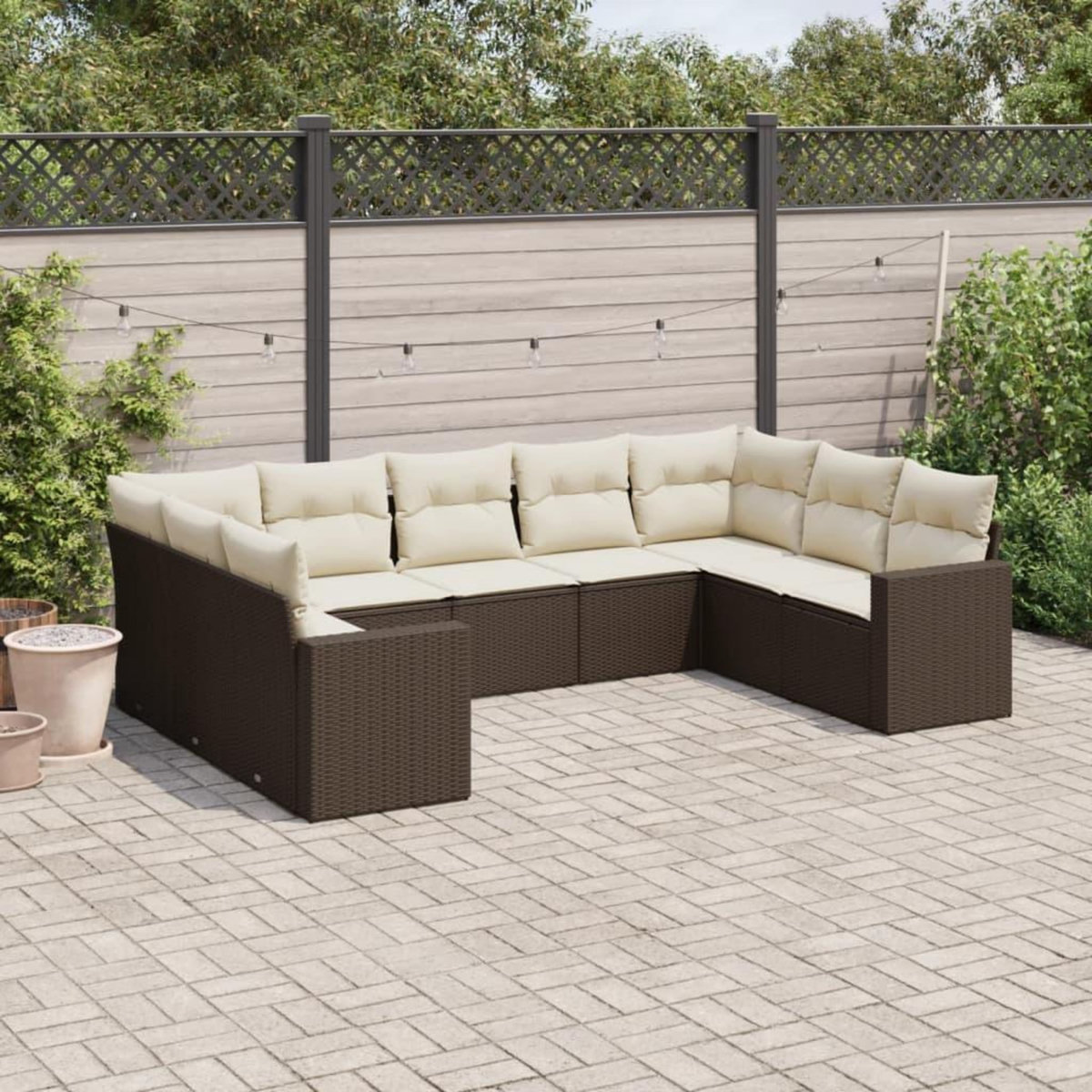 VIDAXL Salon de jardin avec coussins 9 pcs marron resine tressee