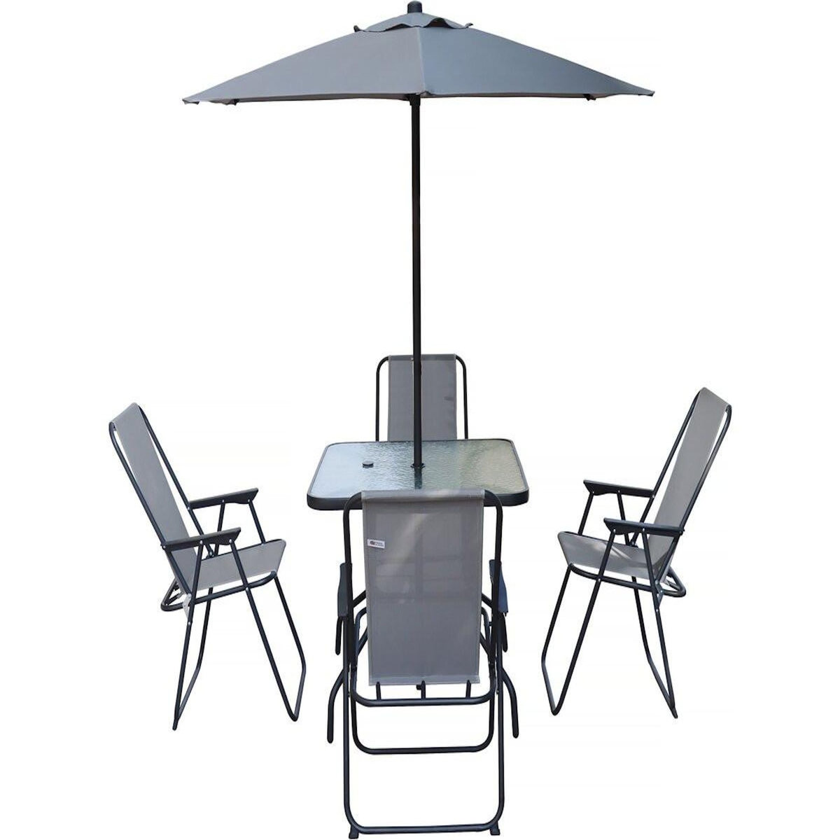 Habitat et Jardin Table et chaises de jardin avec parasol en métal  Convivia  - 4 places - Gris clair